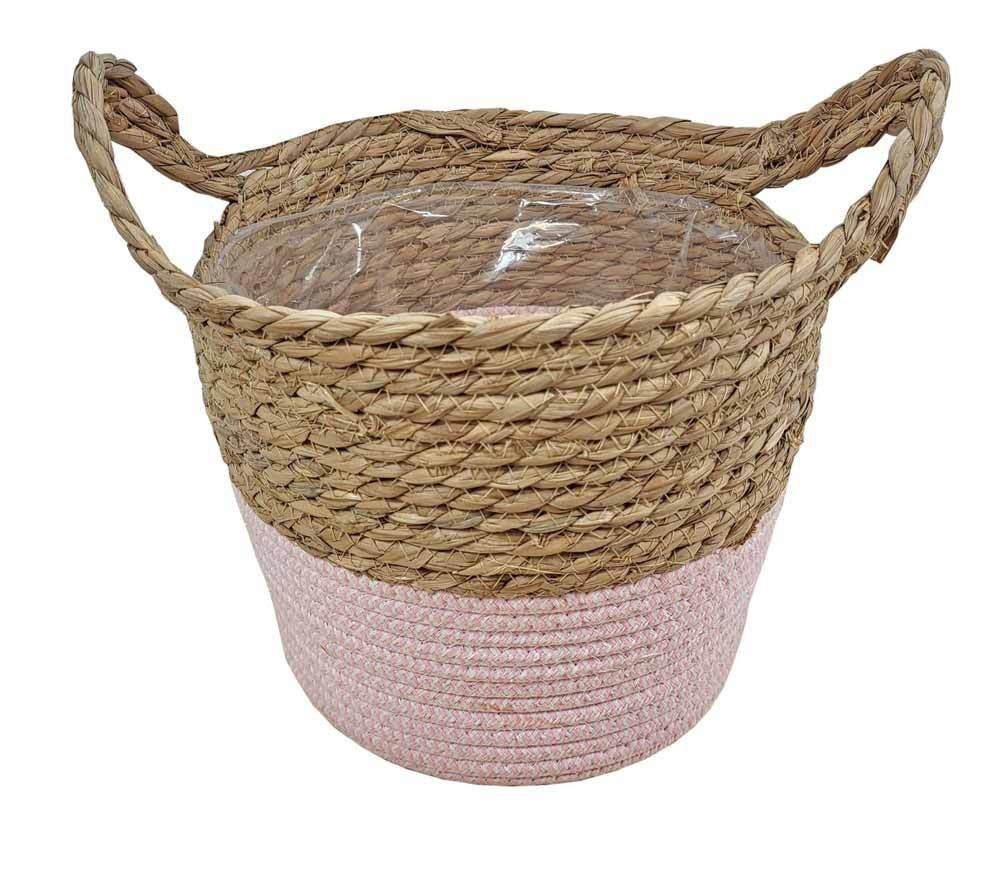 Pflanzkübel Seegras geflochten mit Henkel Korb Pflanzgefäß 2-Farbig Pink 33 günstig online kaufen