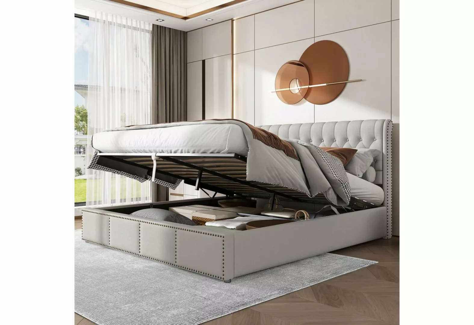 WISHDOR Polsterbett Doppelbett (160 x 200 cm, ohne Matratze), Baumwolle-Lei günstig online kaufen