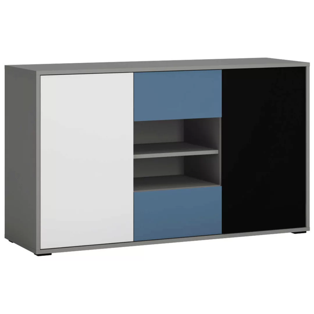 Sideboard Kommode Jugendzimmer LIIVA-129 in grau mit schwarz, weiß, blau, B günstig online kaufen