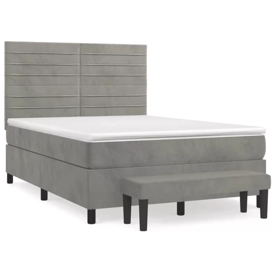 Vidaxl Boxspringbett Mit Matratze Hellgrau 140x190 Cm Samt günstig online kaufen