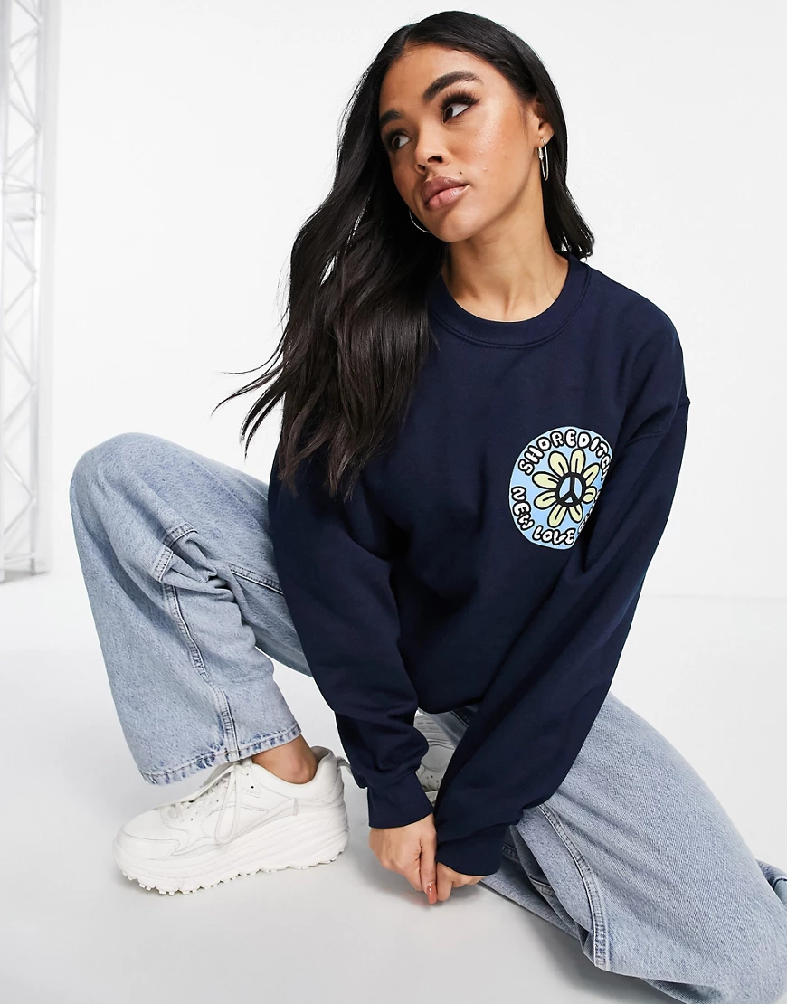 New Love Club – Sweatshirt in Marineblau mit Grafikprint günstig online kaufen