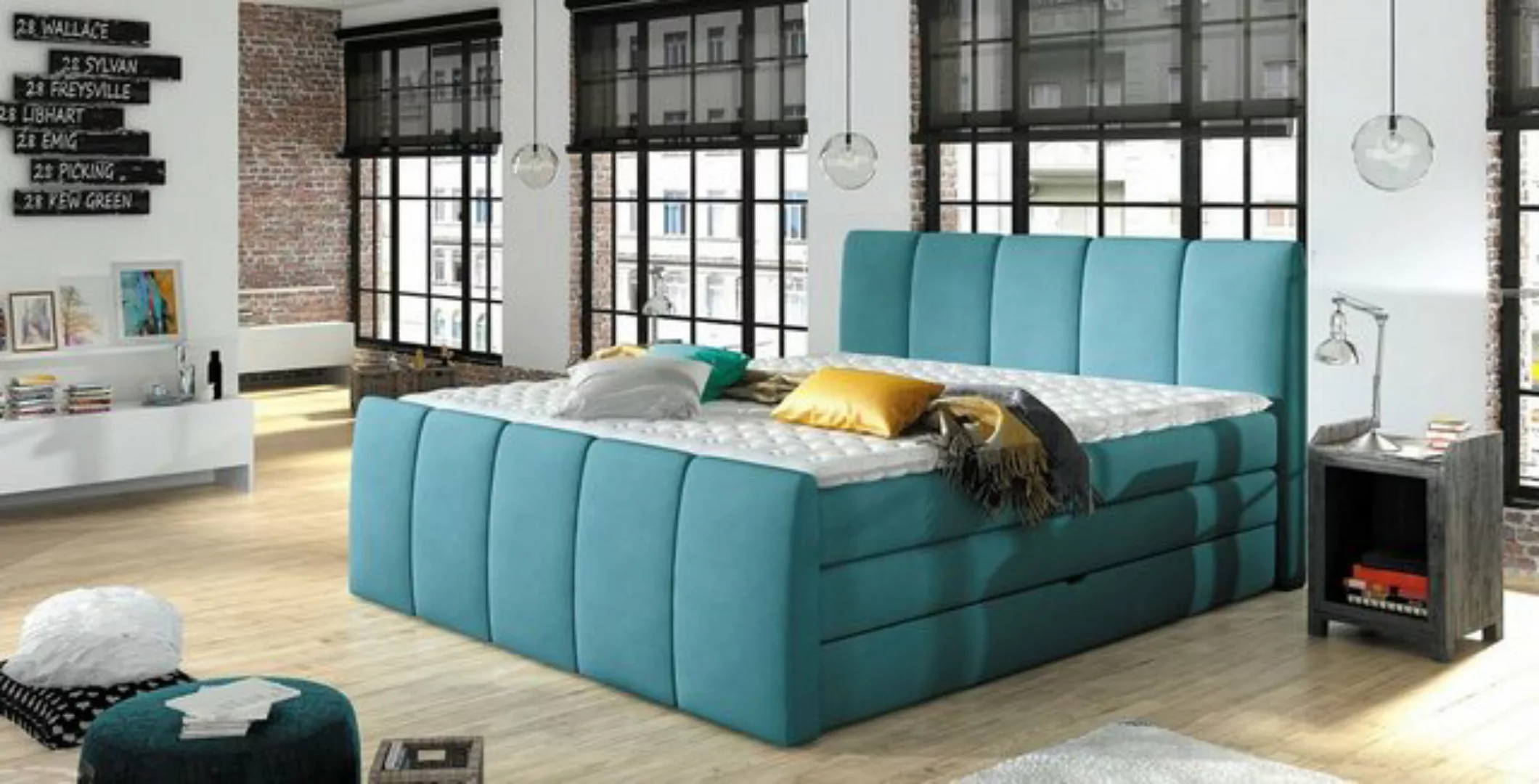 JVmoebel Bett, Boxspringbett Betten Blau 180x200 Schlaf Zimmer Textil günstig online kaufen