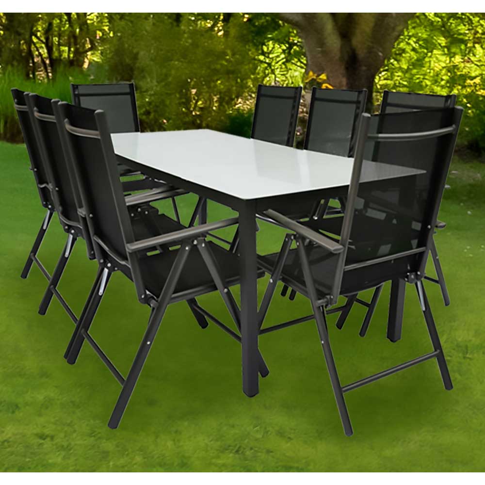 Terrassensitzgruppe Gartenmöbel in Schwarz mit acht Sitzplätzen (neunteilig günstig online kaufen
