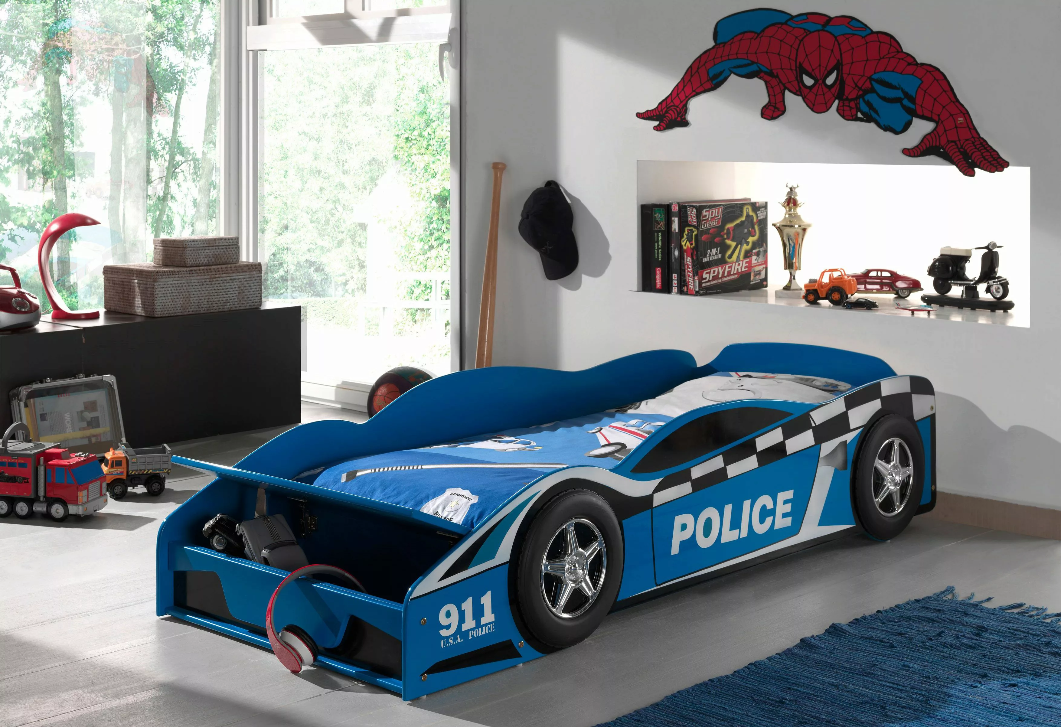 Vipack Kinderbett, (Made in Europe), Autobett "Polizei" mit Lattenrost günstig online kaufen