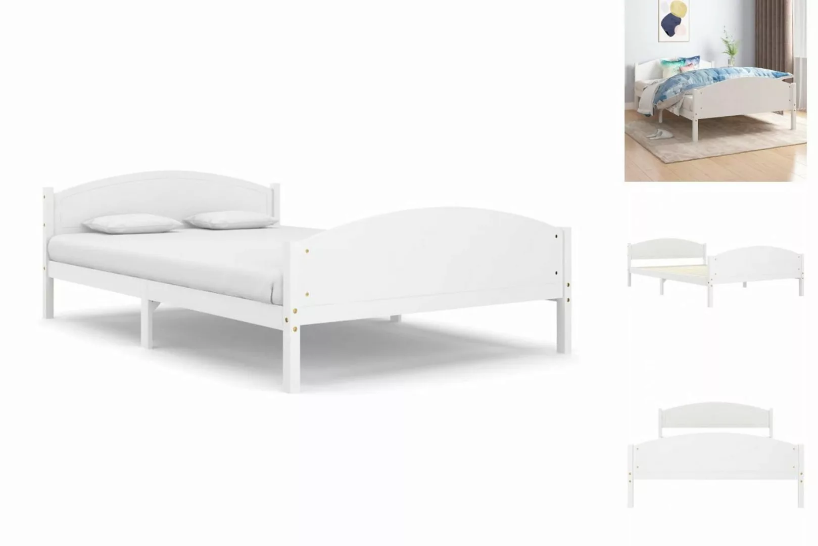 vidaXL Bettgestell Massivholzbett Weiß Kiefer 160x200 cm Doppelbett Bett Be günstig online kaufen