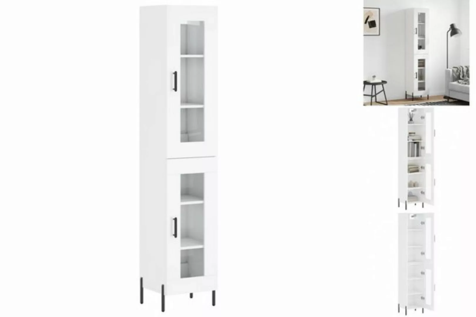 vidaXL Vitrine Highboard Hochglanz-Weiß 34,5x34x180 cm Spanplatte Glas Vitr günstig online kaufen