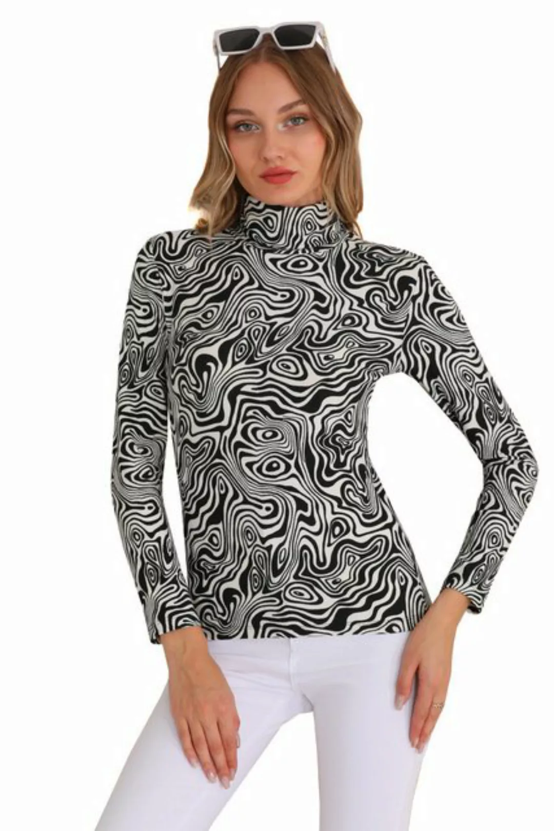 Bongual Rollkragenshirt Langarm Zebra Print samtweich günstig online kaufen