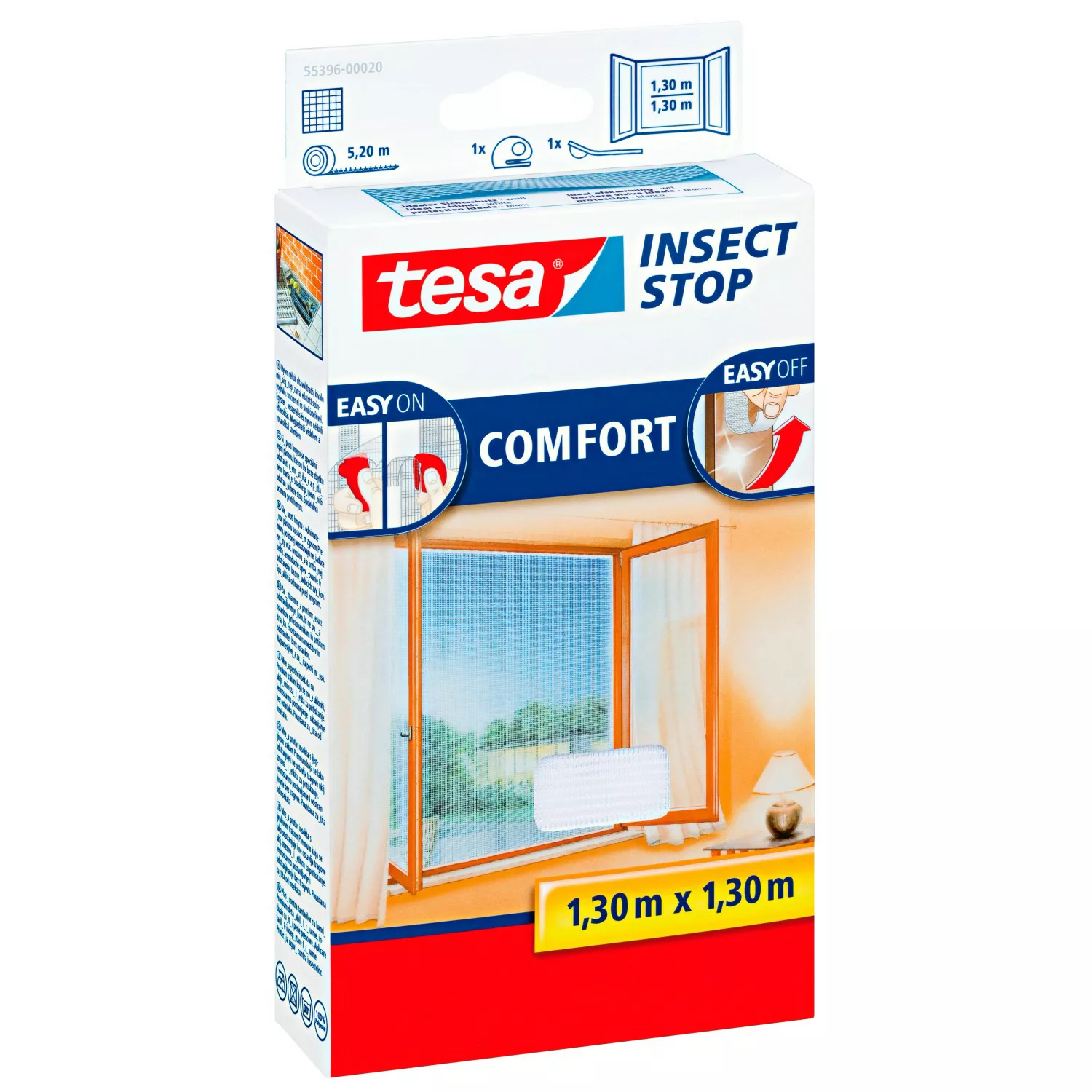Tesa Fliegengitter Fenster mit Klettband Comfort Weiß 130 cm x 130 cm günstig online kaufen