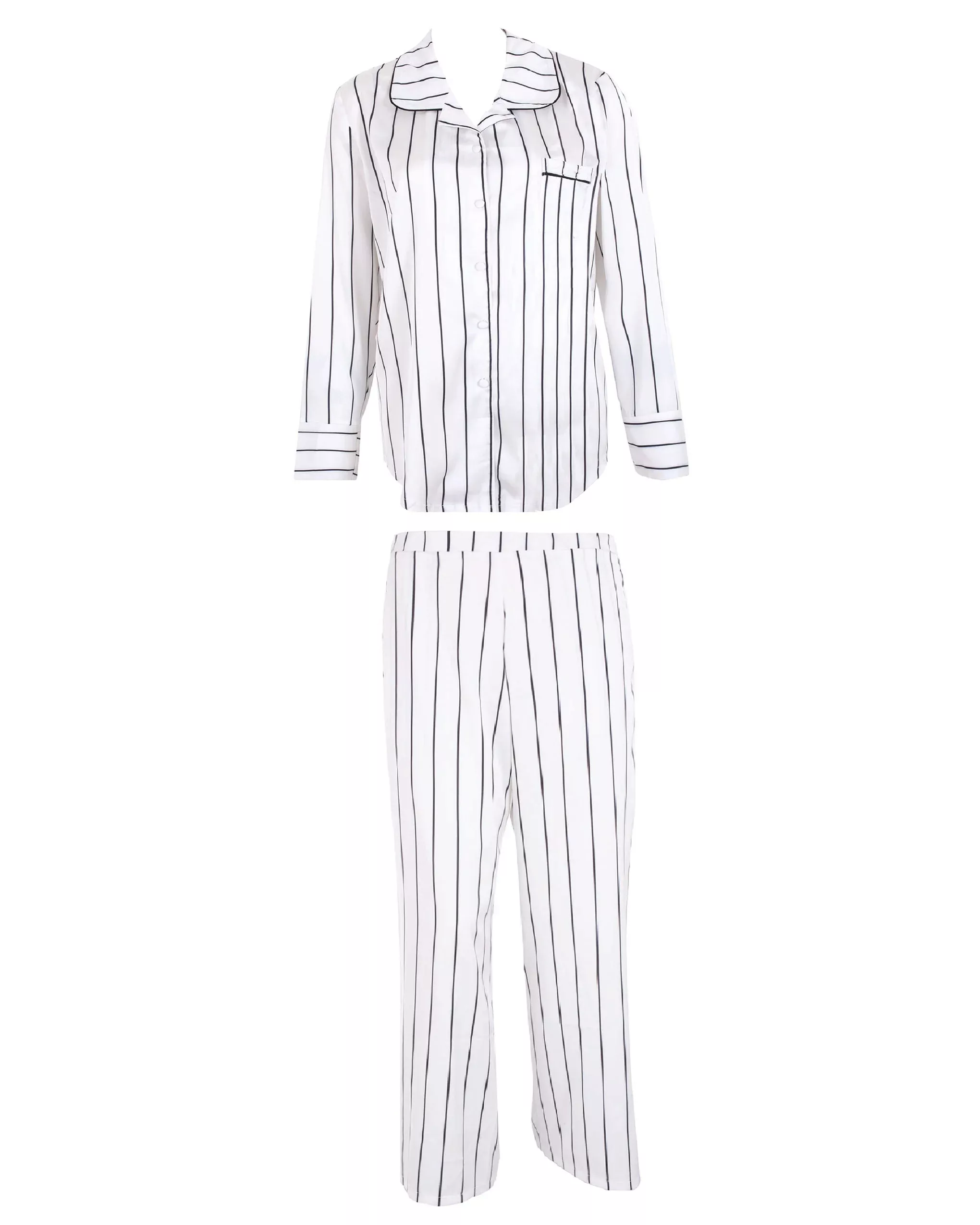 Bluebella Beau luxuriöses langes Pyjama Set aus Satin Weiss/Schwarz günstig online kaufen