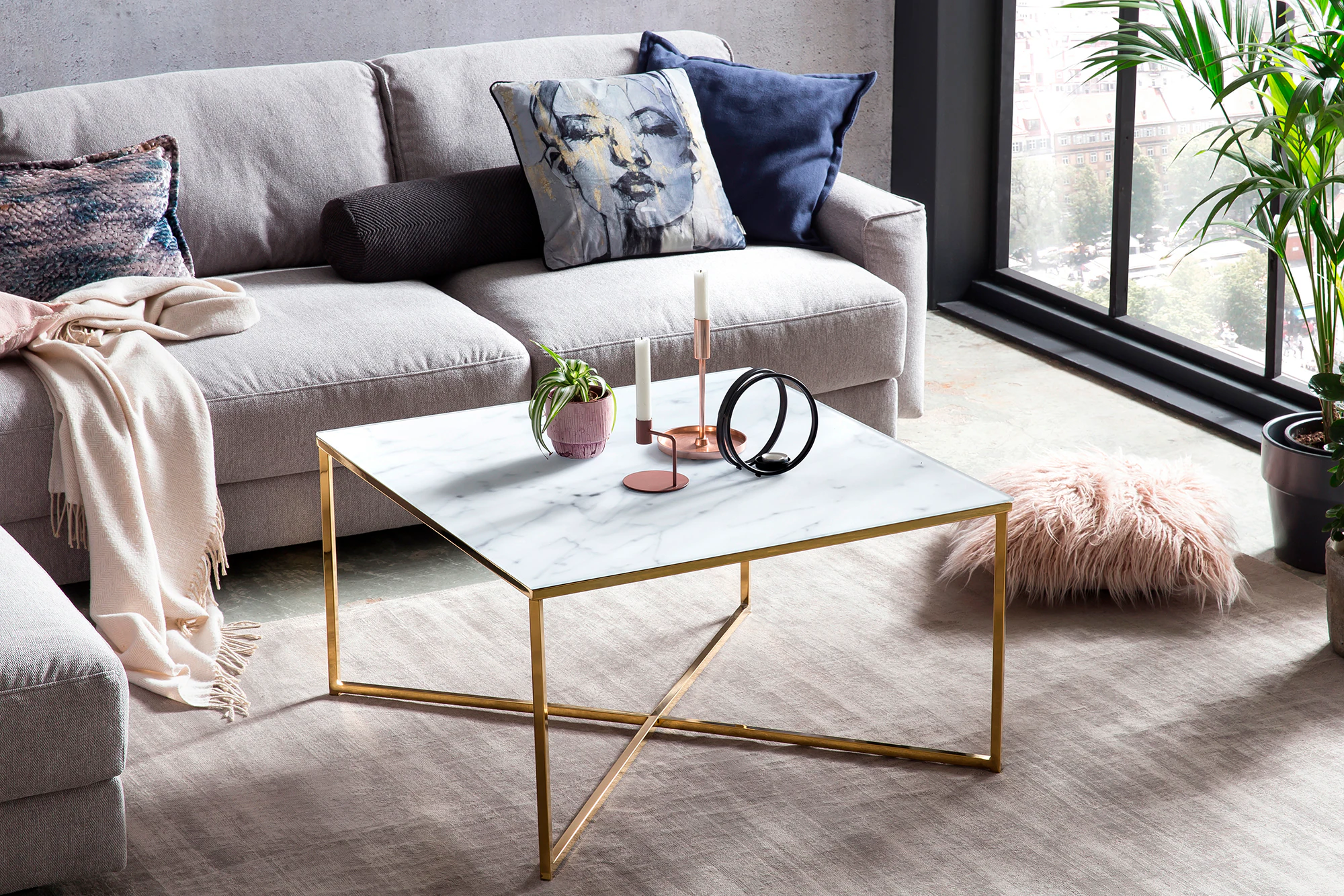 SalesFever Couchtisch, Eleganz trifft Funktion: Tischplatte in Marmoroptik günstig online kaufen