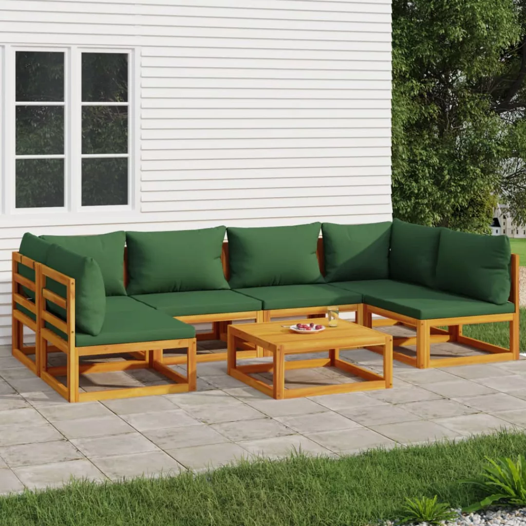 Vidaxl 7-tlg. Garten-lounge-set Mit Grünen Kissen Massivholz günstig online kaufen