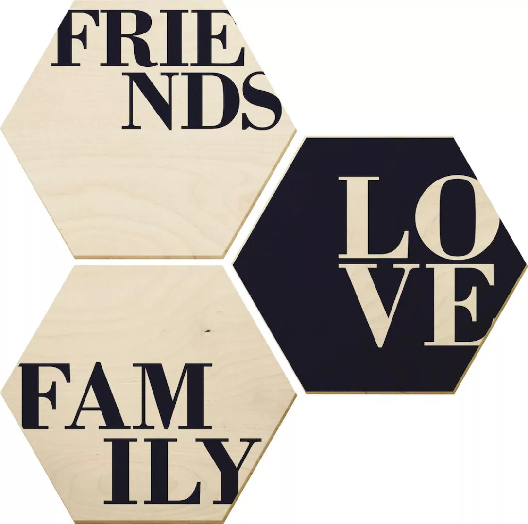 Wall-Art Holzbild "Love, Friends, Family", Autos, (Set, Dekorative Wanddeko günstig online kaufen