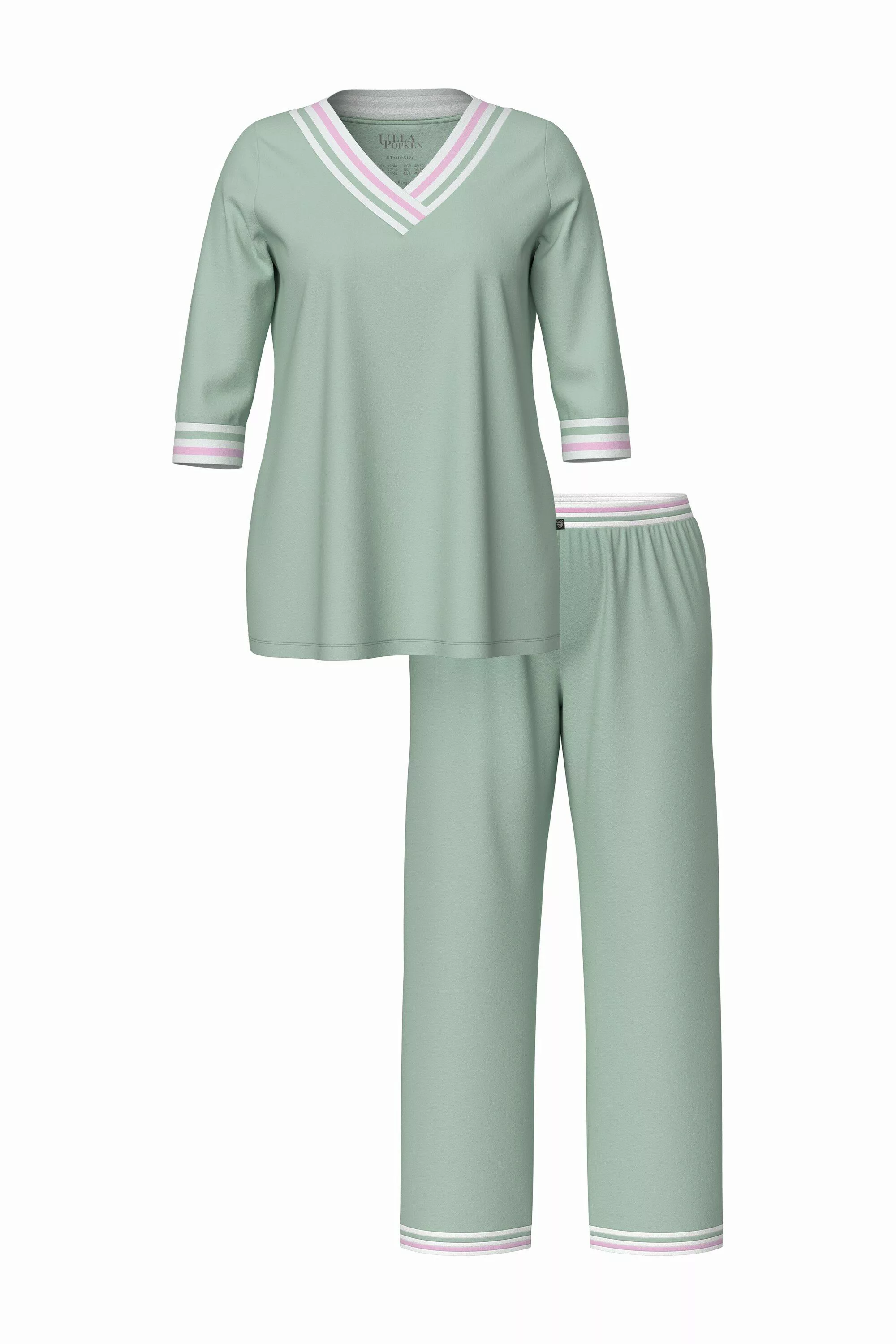 Ulla Popken Pyjama Schlafanzug Streifendetails V-Ausschnitt günstig online kaufen