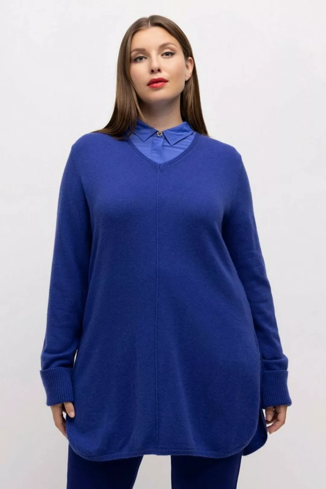 Ulla Popken Strickpullover Pullover edler Wollmix Biese V-Ausschnitt Langar günstig online kaufen