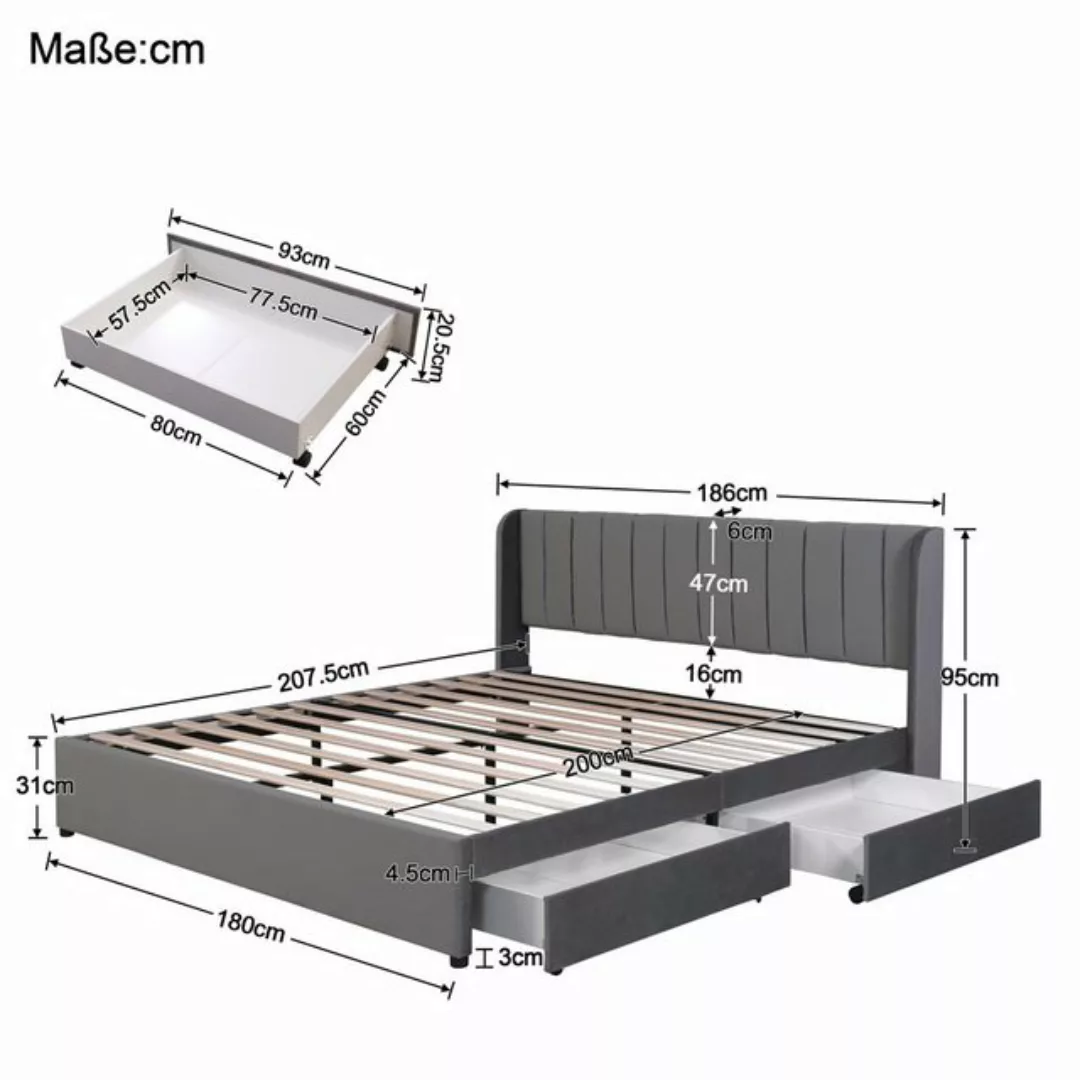 Fangqi Polsterbett Polsterbett 180 x 200 cm Samt Mit Lattenrost Rückenlehne günstig online kaufen