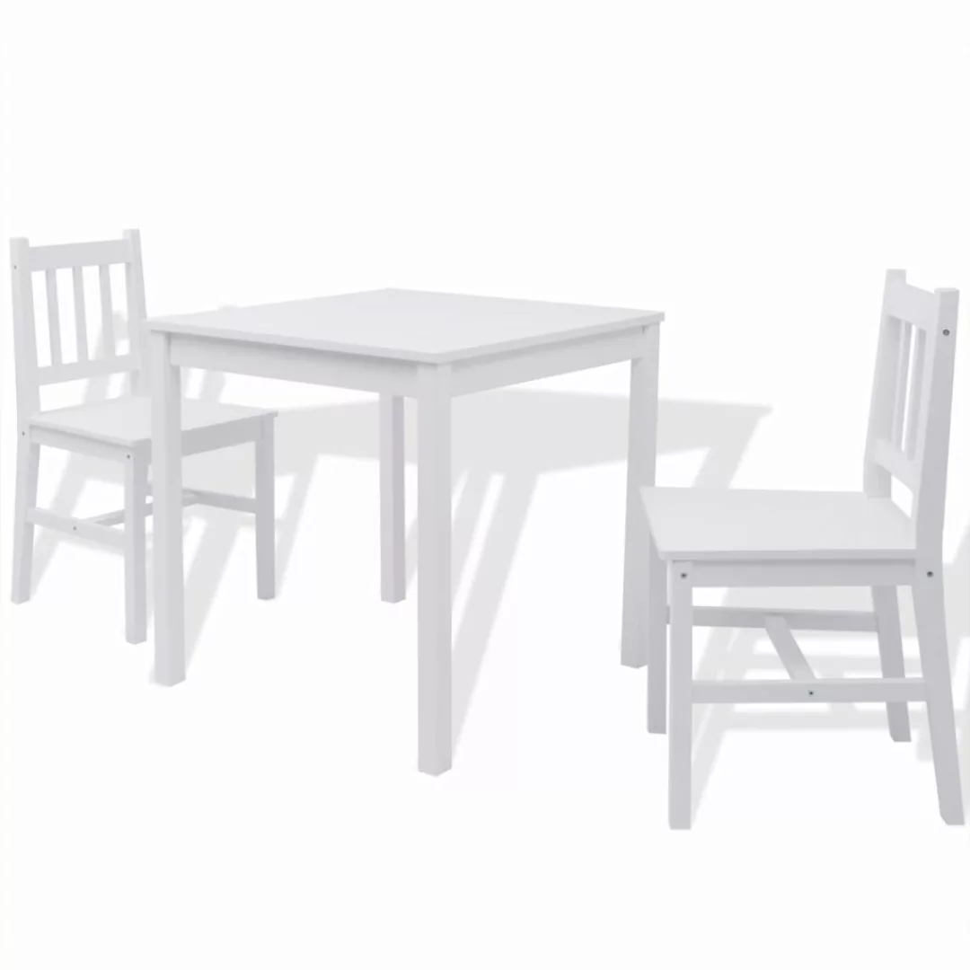 Dreiteiliges Esstisch-set Pinienholz Weiß günstig online kaufen