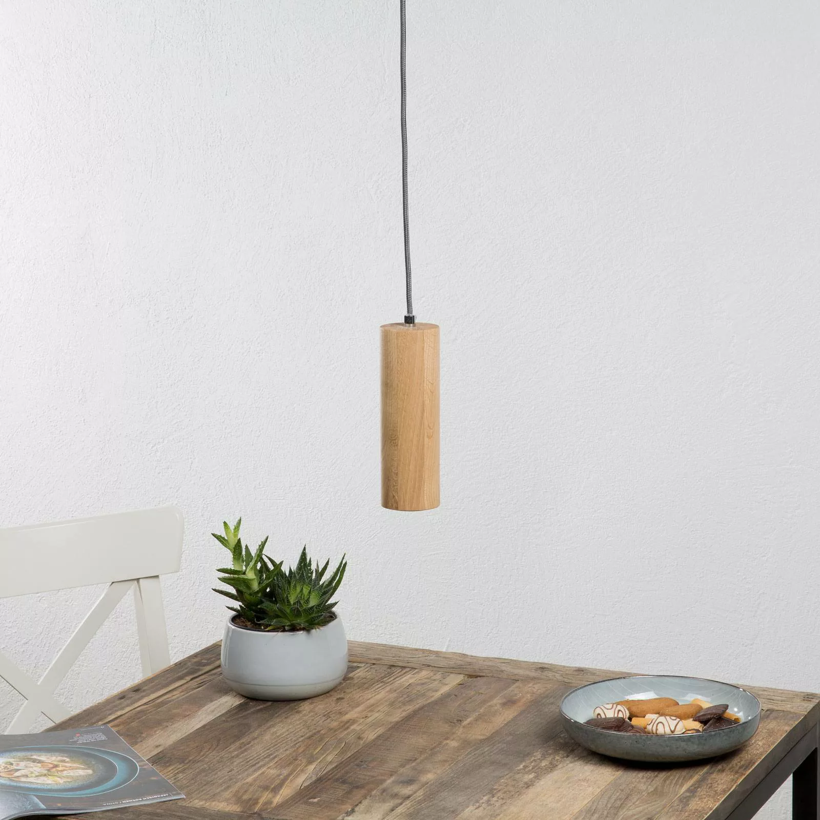 Einflammige LED-Pendelleuchte Pipe aus Eichenholz günstig online kaufen