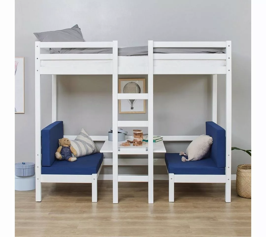 ebuy24 Hochbett BasicJumbo Hochbett mit blauem Sofa, Schreibtisch günstig online kaufen