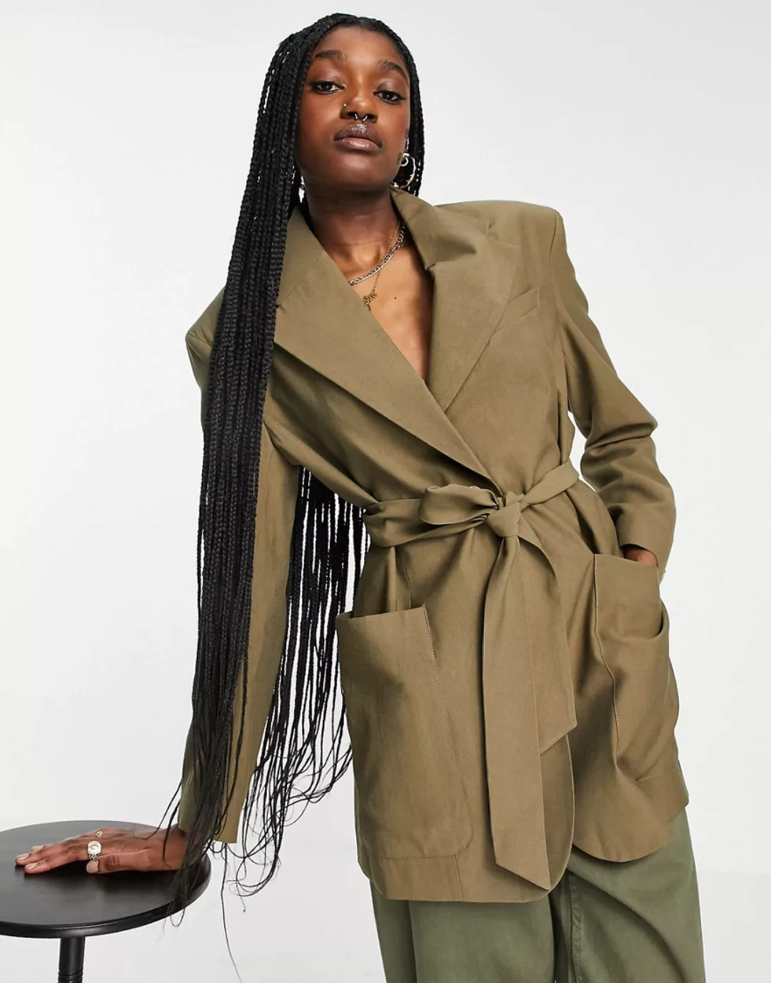 Topshop – Blazer in Khaki-Grün günstig online kaufen