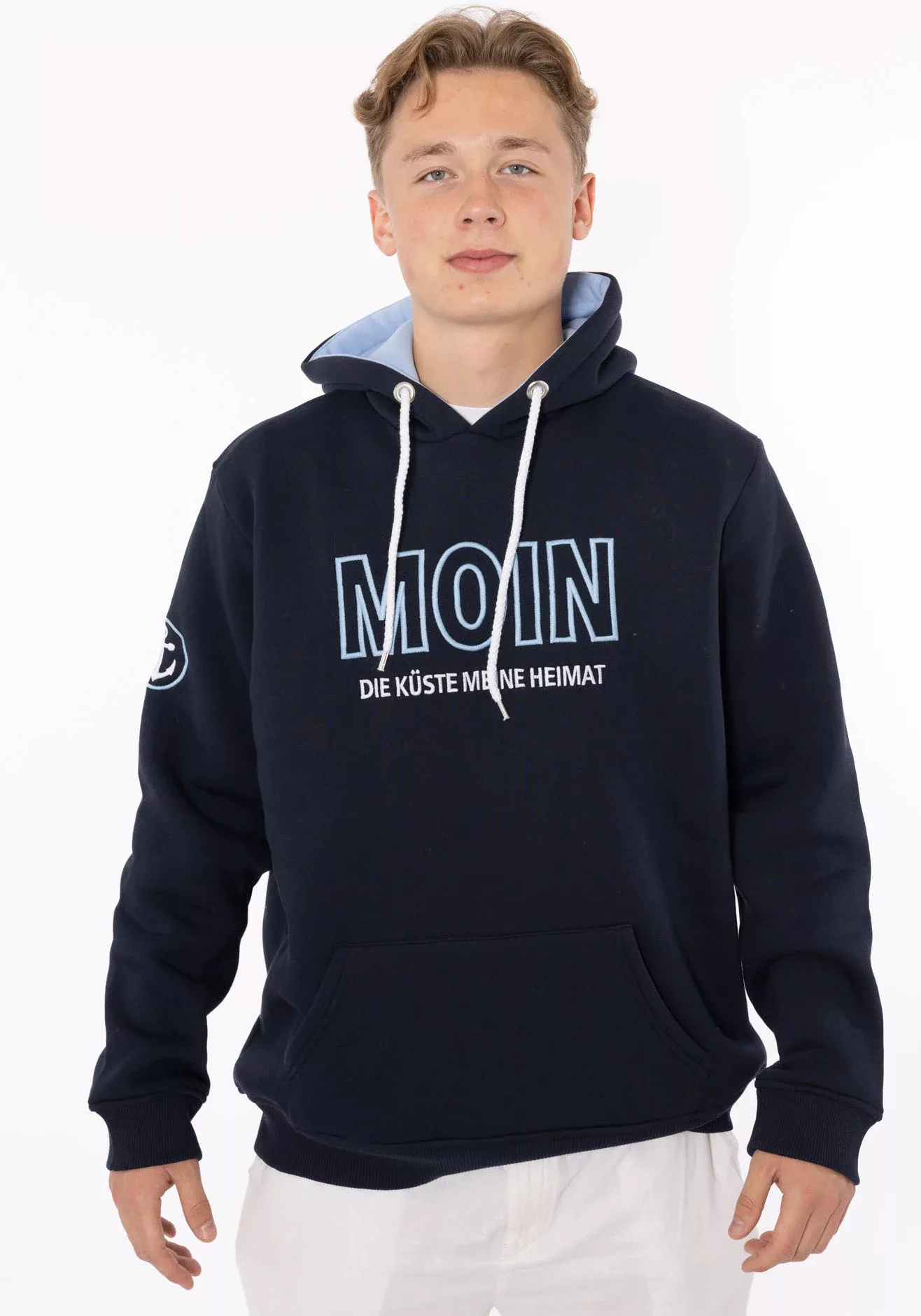 Zwillingsherz Hoodie "Moin" Herren auffälliger Schriftzug und Anker am Arm günstig online kaufen