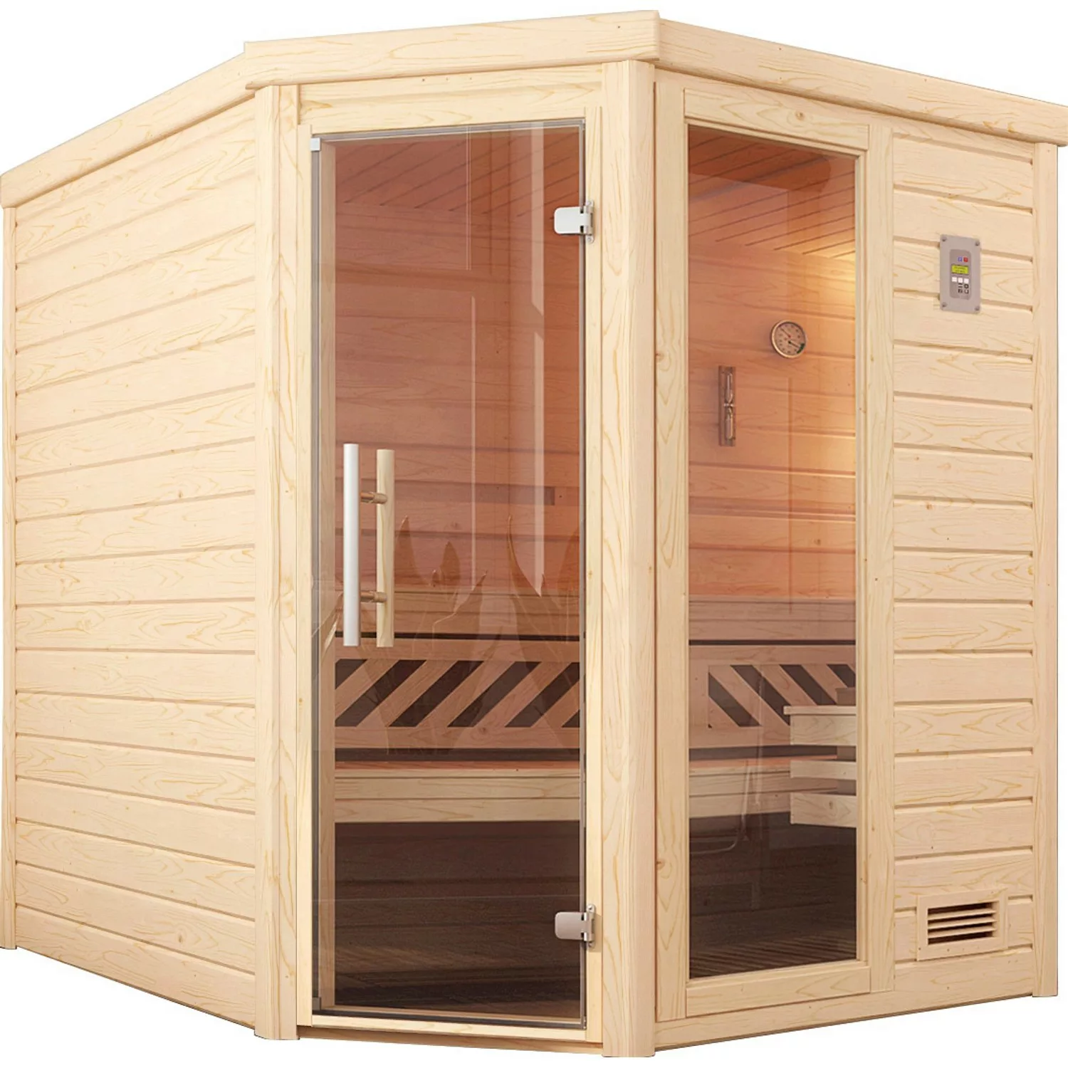 Weka Massivholzsauna 45 mm Turku 2 mit Glastür und Fensterelement günstig online kaufen