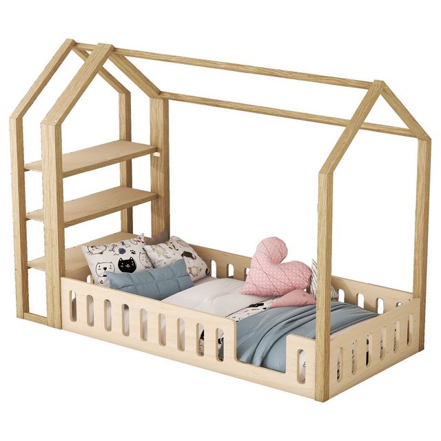 TavilaEcon Kinderbett Flachbett Hausbett Einzelbett Holzbett mit Geländer, günstig online kaufen