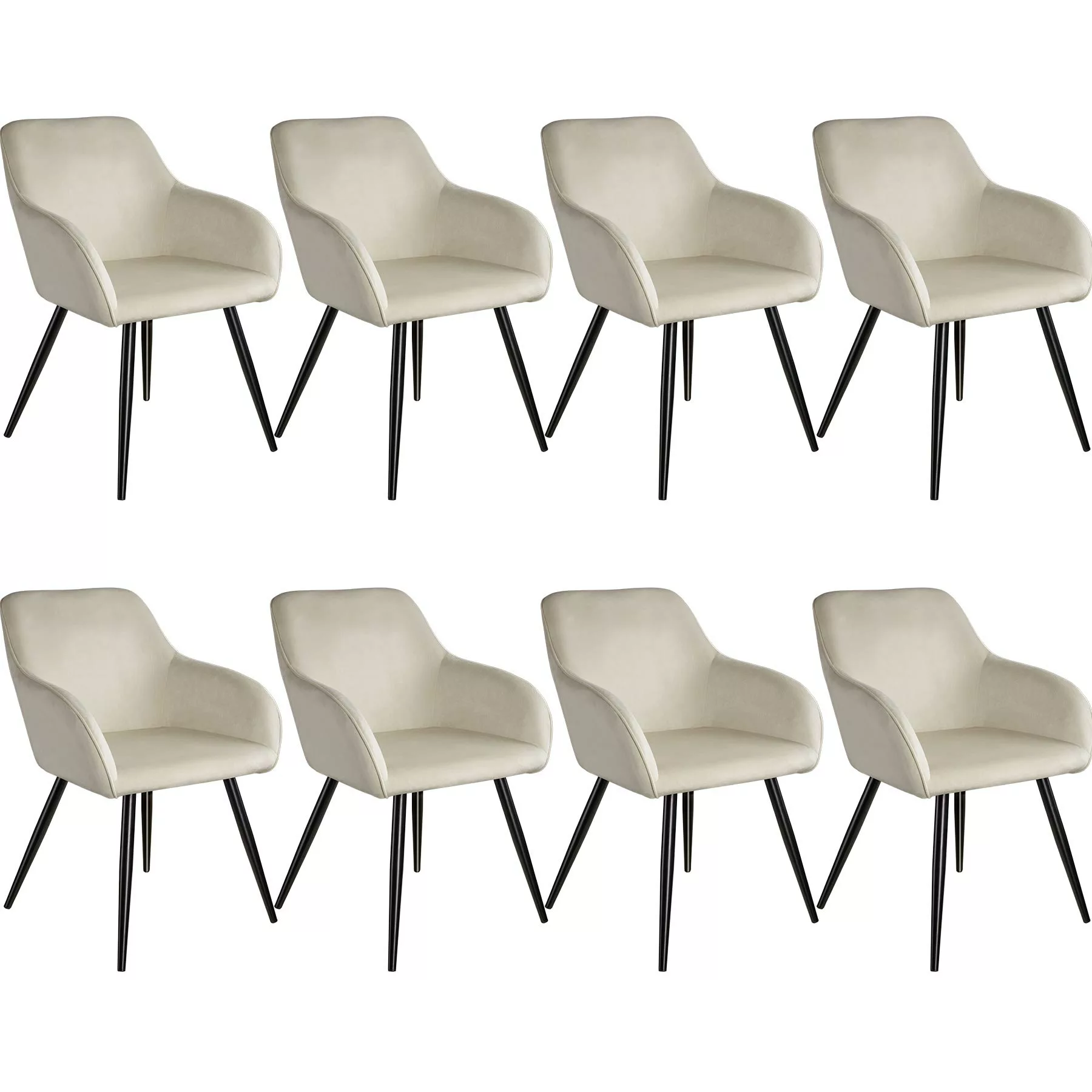 8er Set Stuhl Marilyn Samtoptik, schwarze Stuhlbeine - crème/schwarz günstig online kaufen