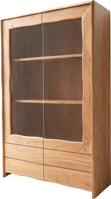 DELIFE Vitrine Live-Edge Akazie Natur 120x190 cm 2 Türen 4 Schubladen Massi günstig online kaufen