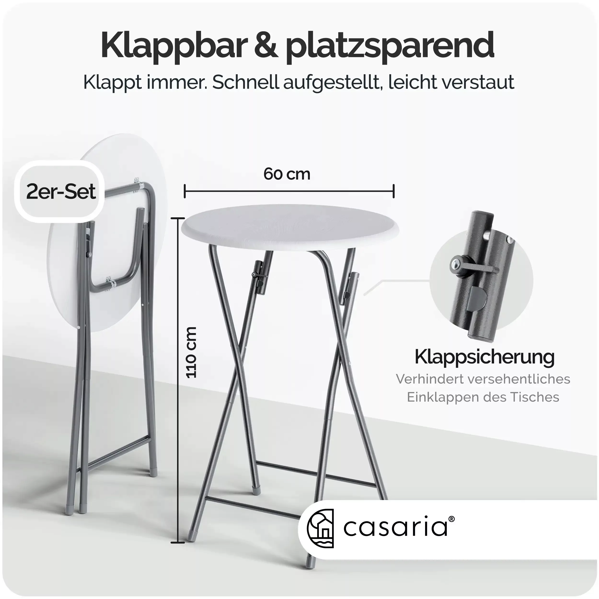 Stehtisch 2er-Set Weiß Holzdekor Ø60cm klappbar günstig online kaufen