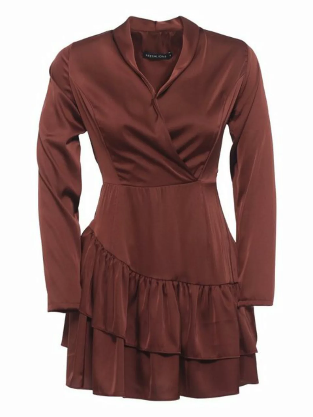 Freshlions Satinkleid Kleid 'Lya' L braun Rüschen, Taillentunnelzug günstig online kaufen
