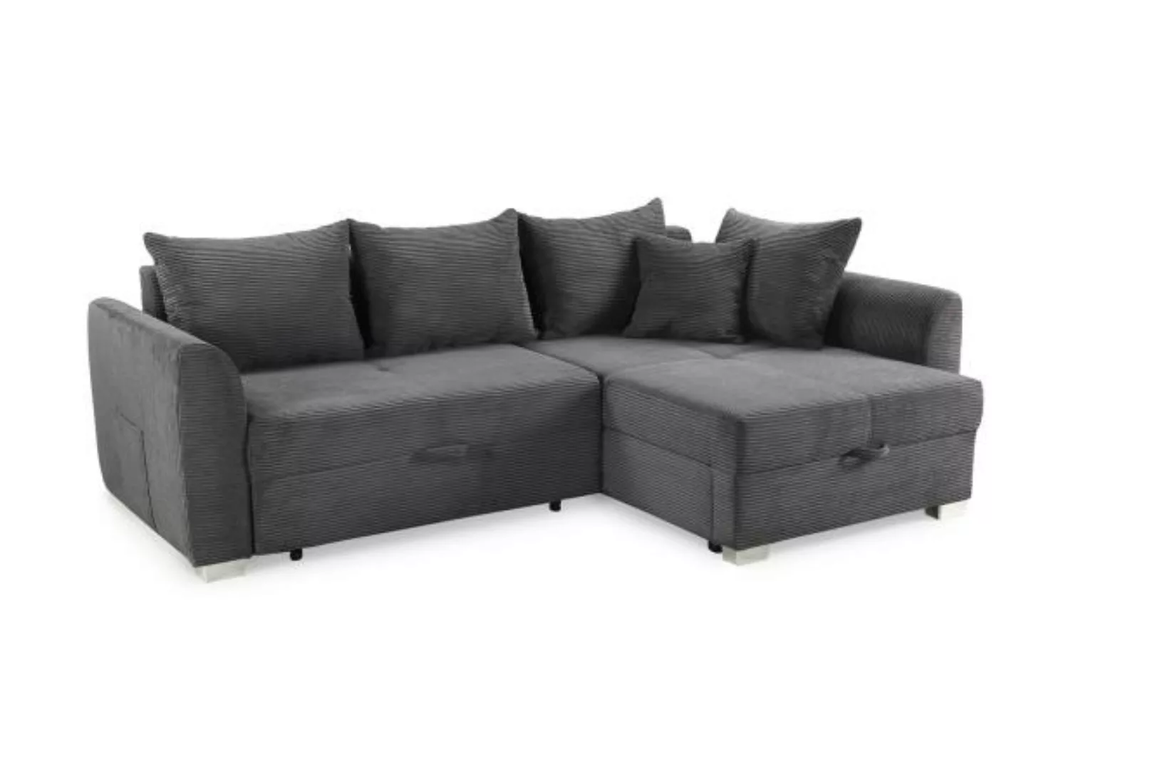 Sofa L Form Cord Grau Bettkasten Schlaffunktion 160 x 236 cm beidseitig mon günstig online kaufen