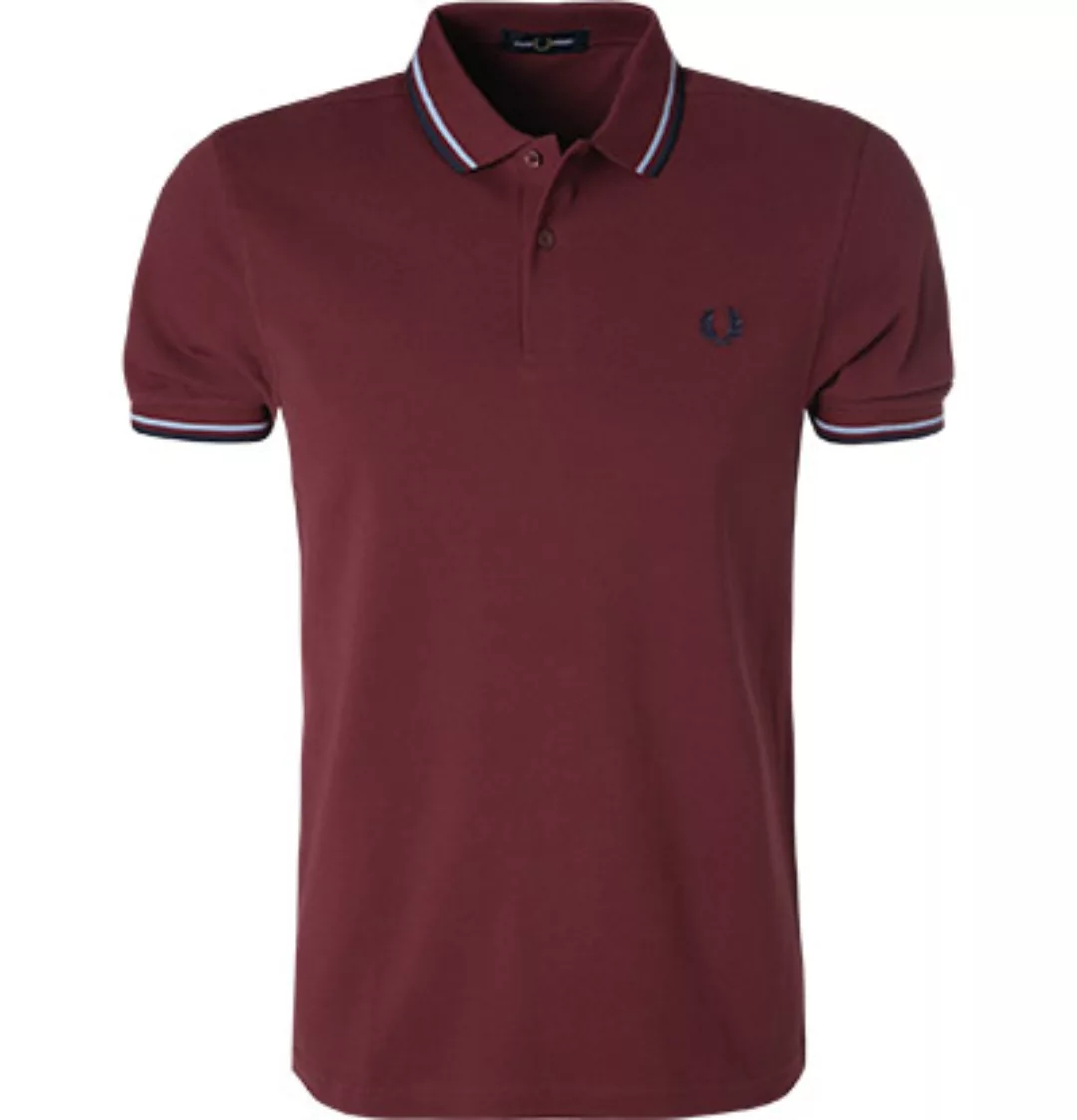 Fred Perry – Polohemd in Burgunderrot mit Doppelstreifen in Blau und Marine günstig online kaufen