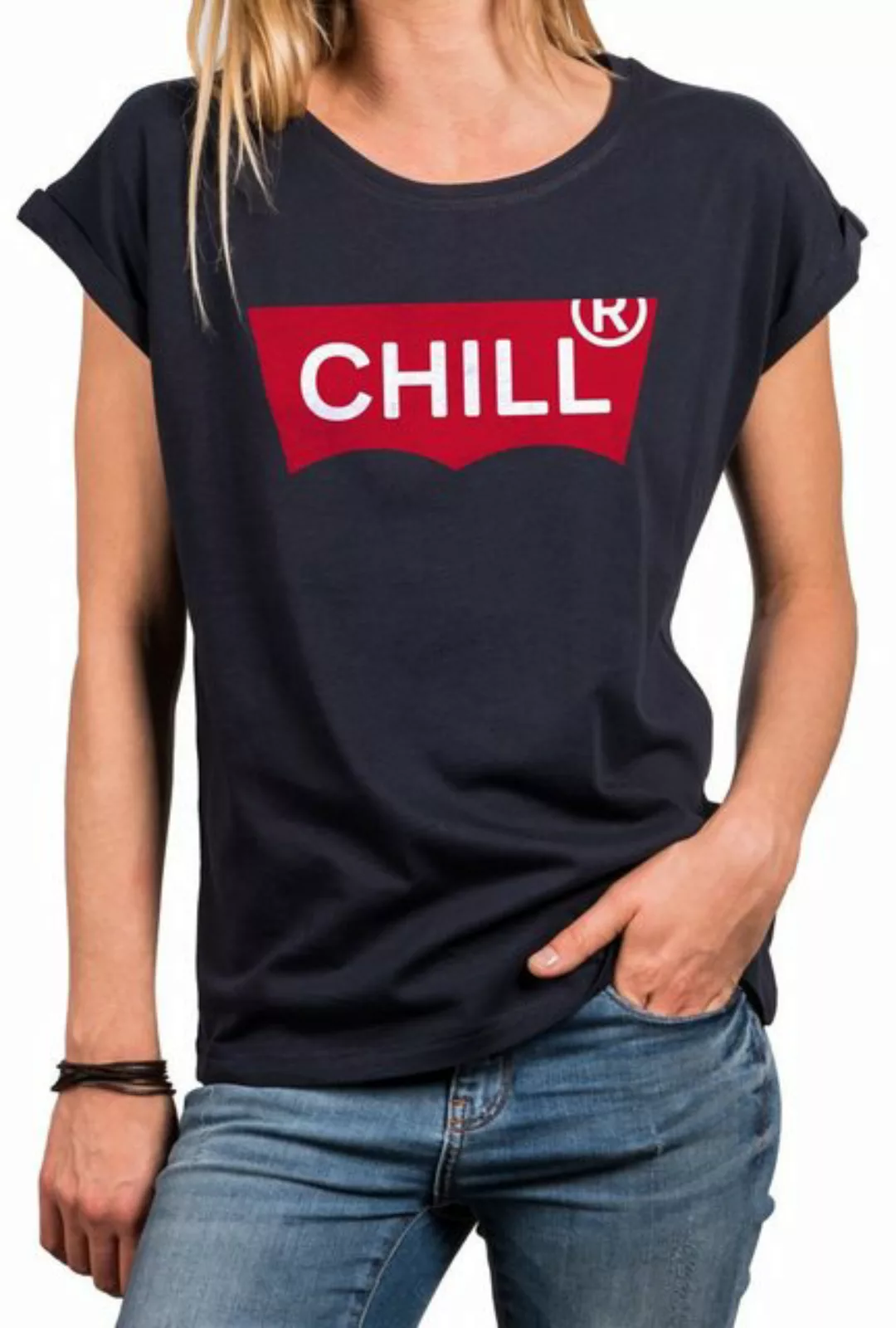 MAKAYA Print-Shirt Damen Kurzarm Sommer Top Aufdruck Chill Motiv Modern Ove günstig online kaufen