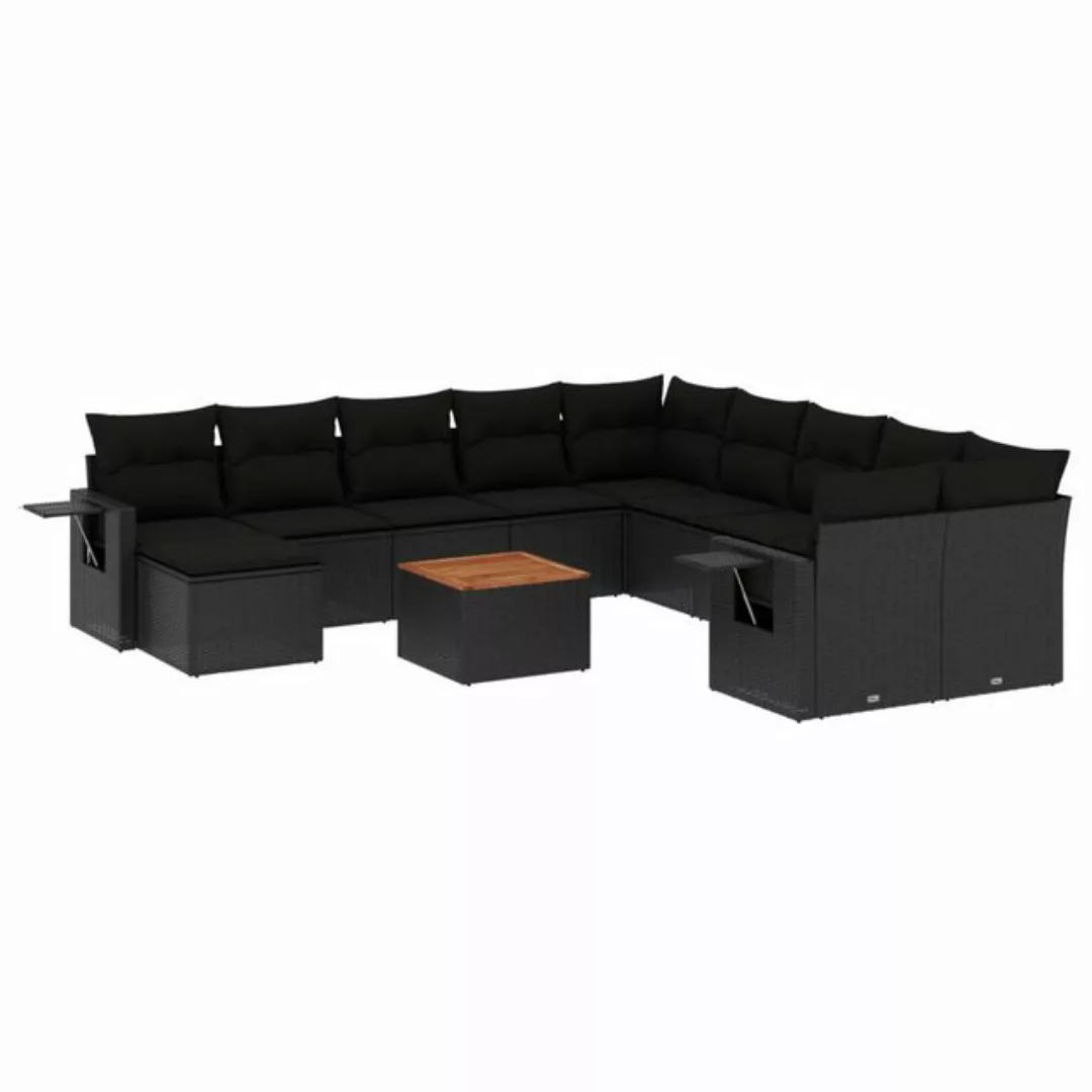 vidaXL Sofaelement 12-tlg. Garten-Sofagarnitur mit Kissen Schwarz Poly Ratt günstig online kaufen