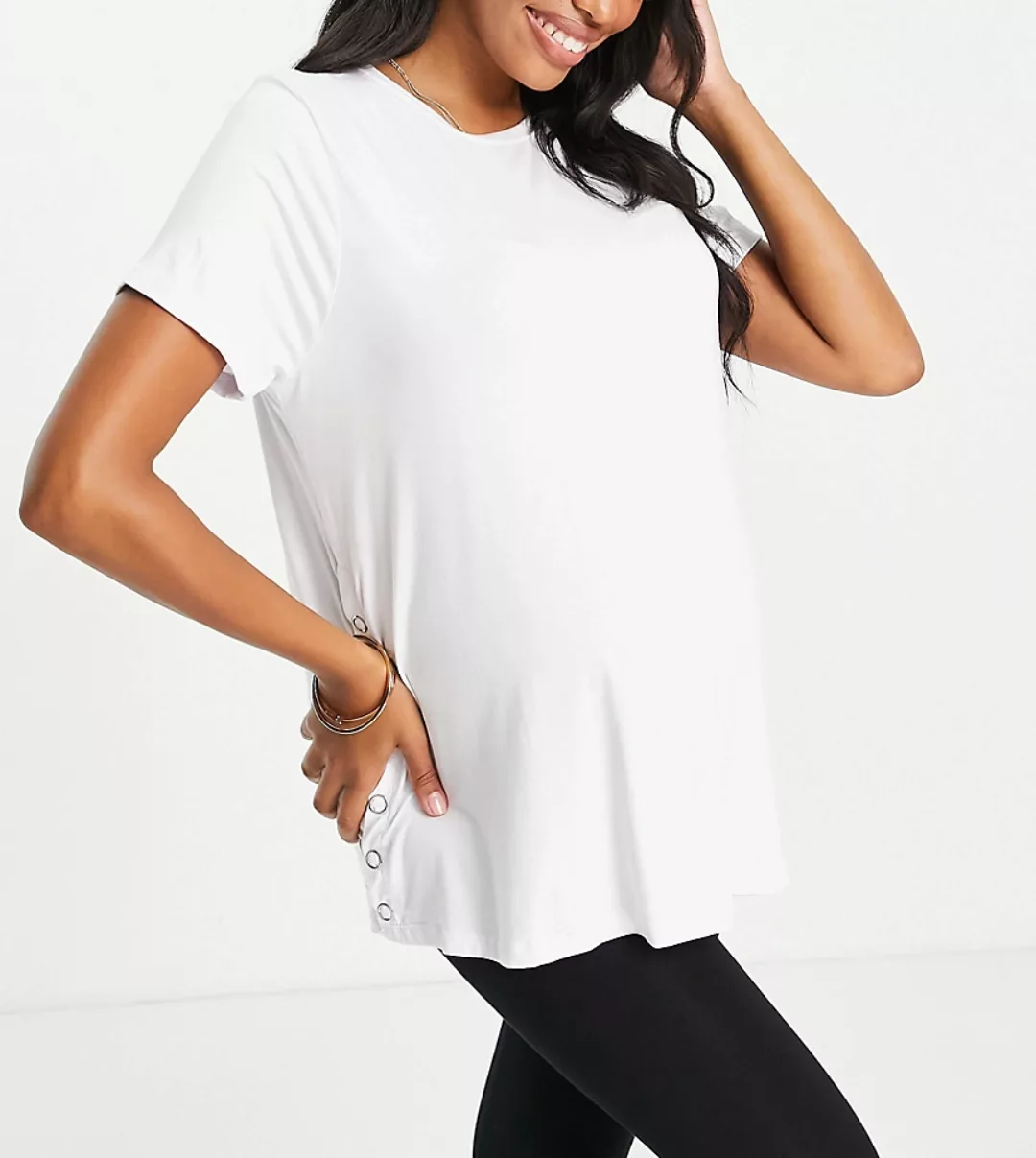 Missguided Maternity – Still-T-Shirt in Weiß mit seitlichen Druckknöpfen günstig online kaufen