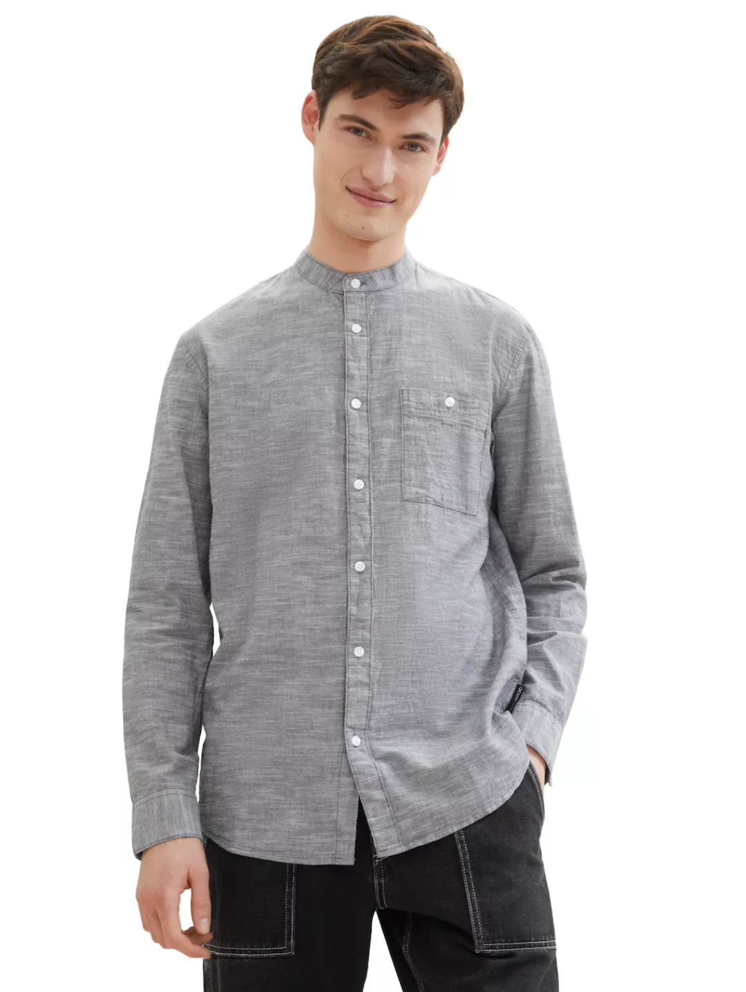 TOM TAILOR Denim Langarmhemd mit Stehkragen und Knopfleiste günstig online kaufen