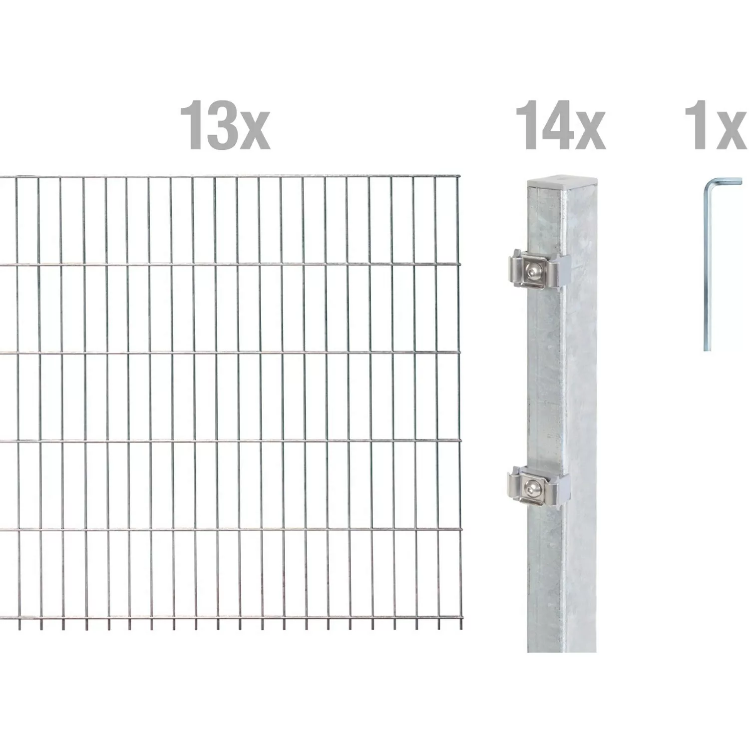 Metallzaun Grund-Set Doppelstabmatte feuerverzinkt 13 x 2 m x 1,4 m günstig online kaufen