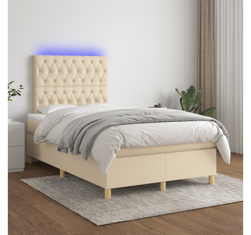 vidaXL Boxspringbett Boxspringbett mit Matratze LED Creme 120x200 cm Stoff günstig online kaufen