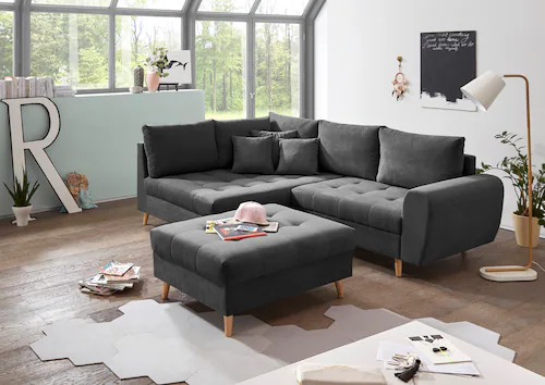 ED EXCITING DESIGN Ecksofa »Alice L-Form«, (Set), mit Hocker & 3 Zierkissen günstig online kaufen
