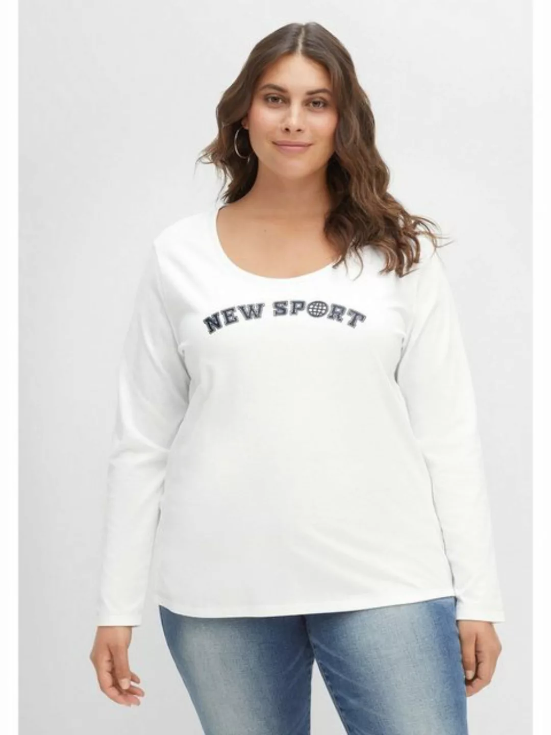 Sheego Langarmshirt "Große Größen", mit Frontdruck im College-Stil günstig online kaufen