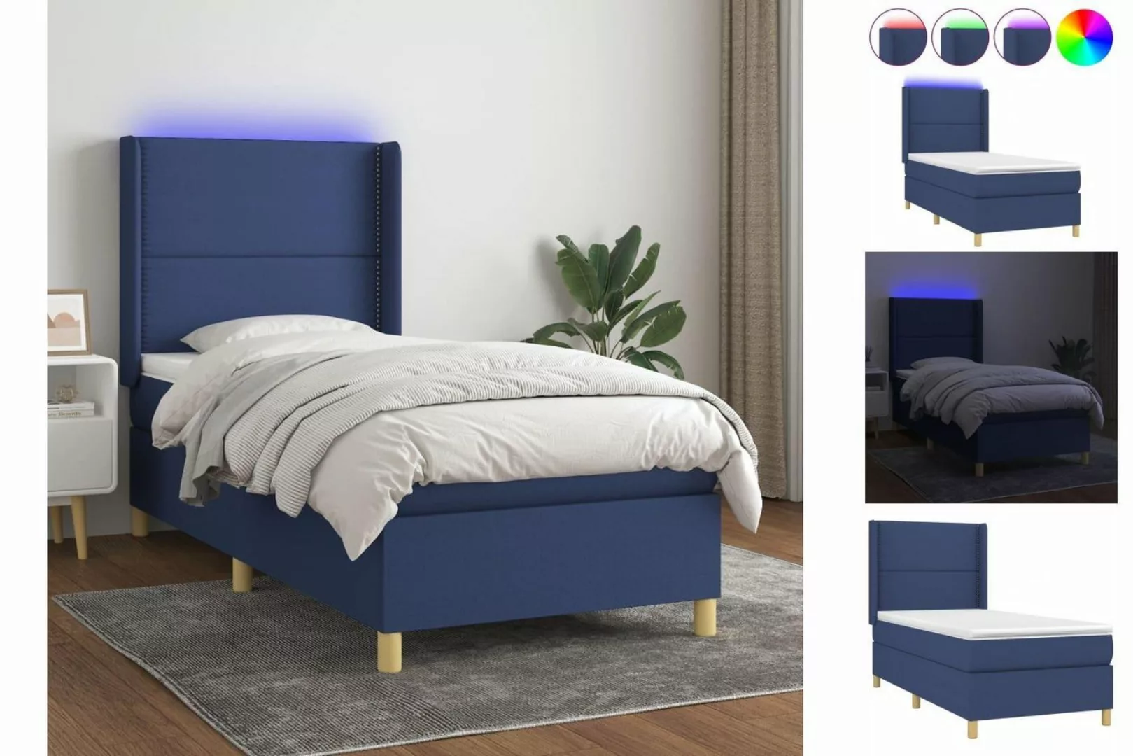 vidaXL Bettgestell Boxspringbett mit Matratze LED Blau 80x200 cm Stoff Bett günstig online kaufen