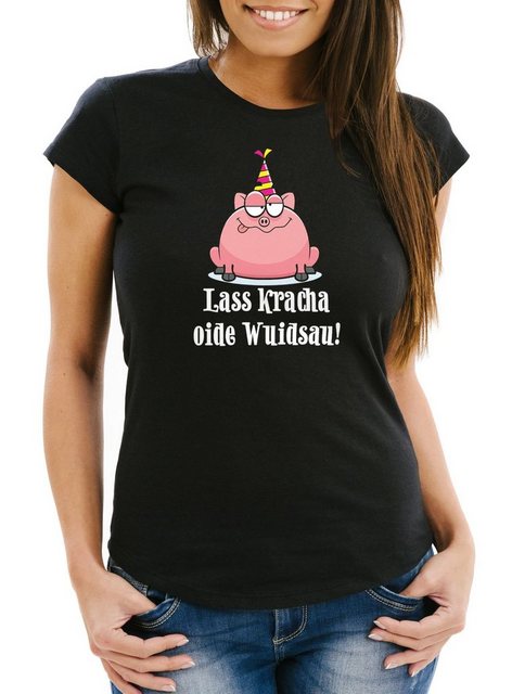 MoonWorks Print-Shirt Damen T-Shirt Geburtstag Schwein Spruch Lass kracha o günstig online kaufen