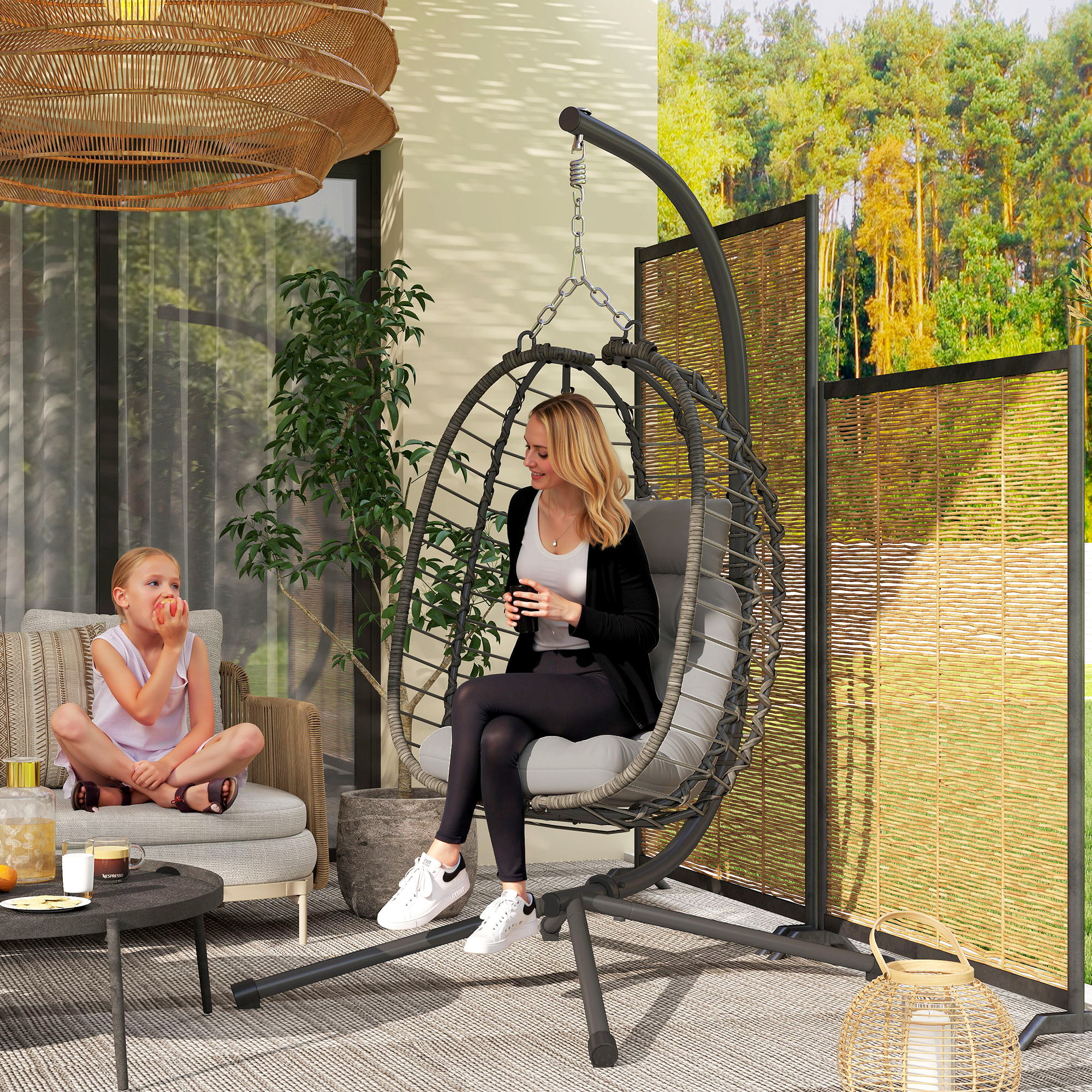 Outsunny Hängender Rattansessel mit Haken, Gepolstertem Kissen und Kopfstüt günstig online kaufen