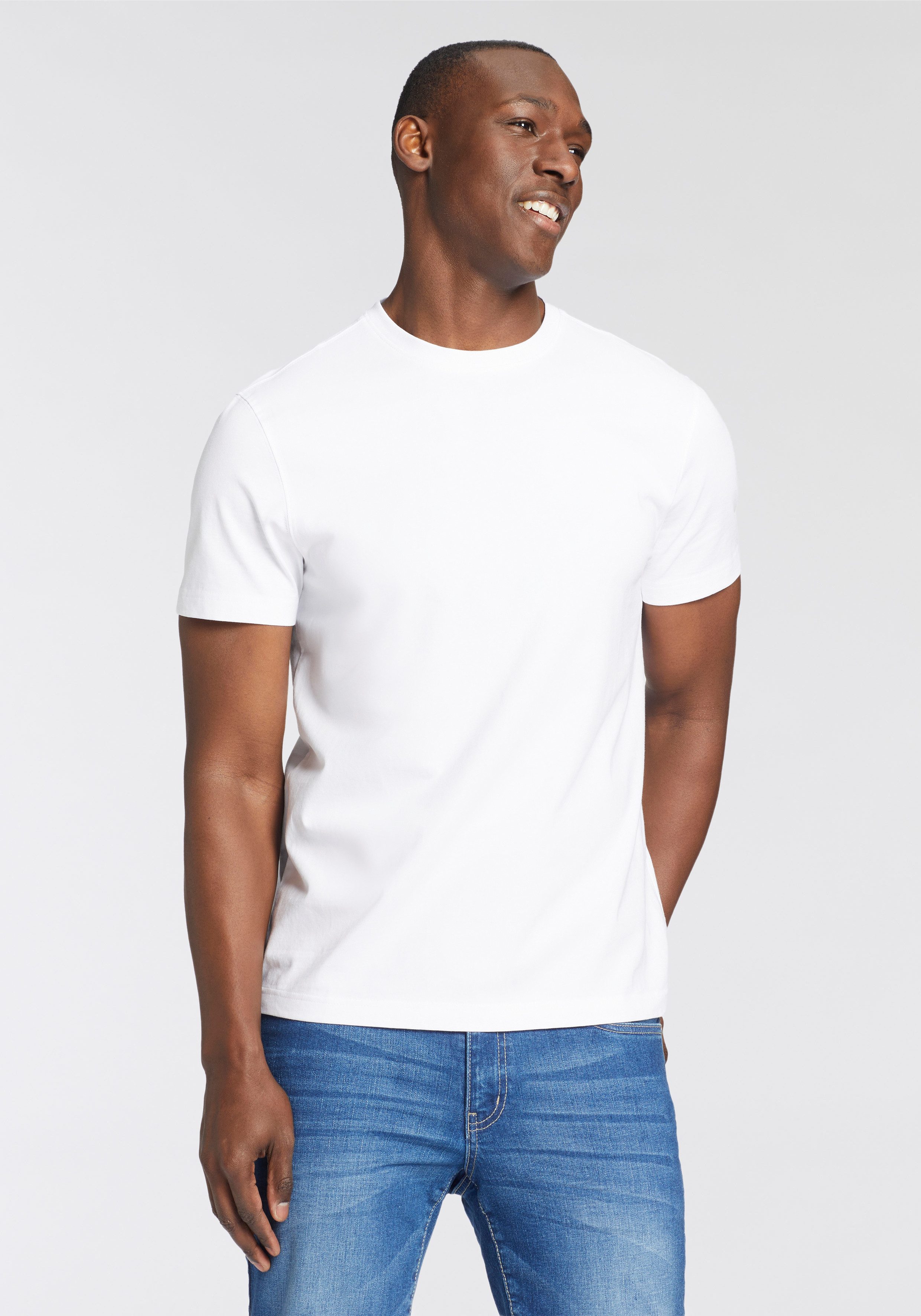 Mans World Rundhalsshirt, (Packung, 2 tlg., 2er Pack), Kurzarm, unifarben, günstig online kaufen