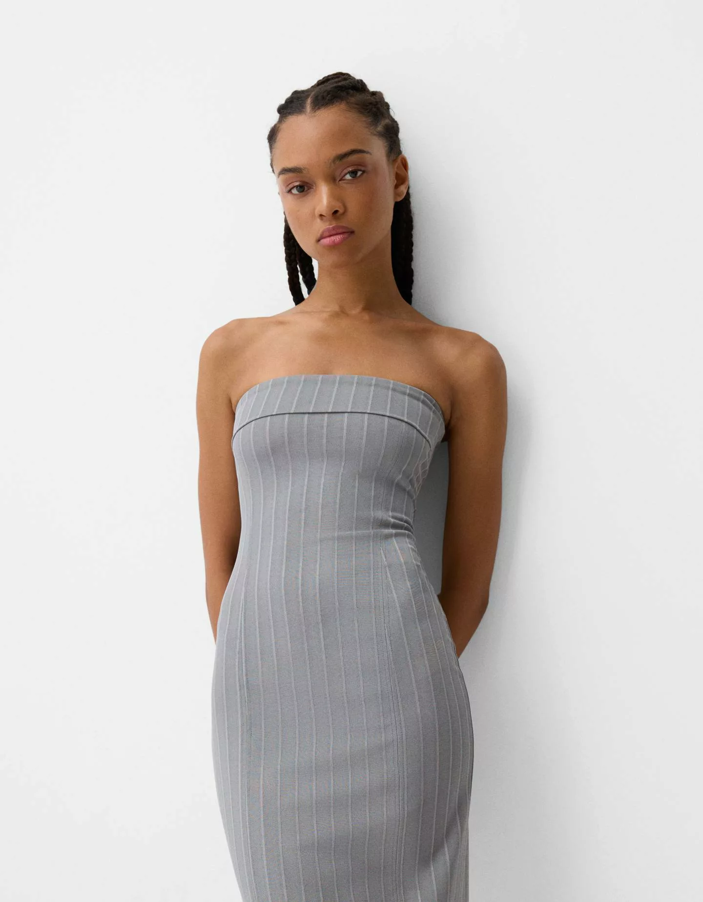 Bershka Bandeau-Midikleid Damen L Grau günstig online kaufen