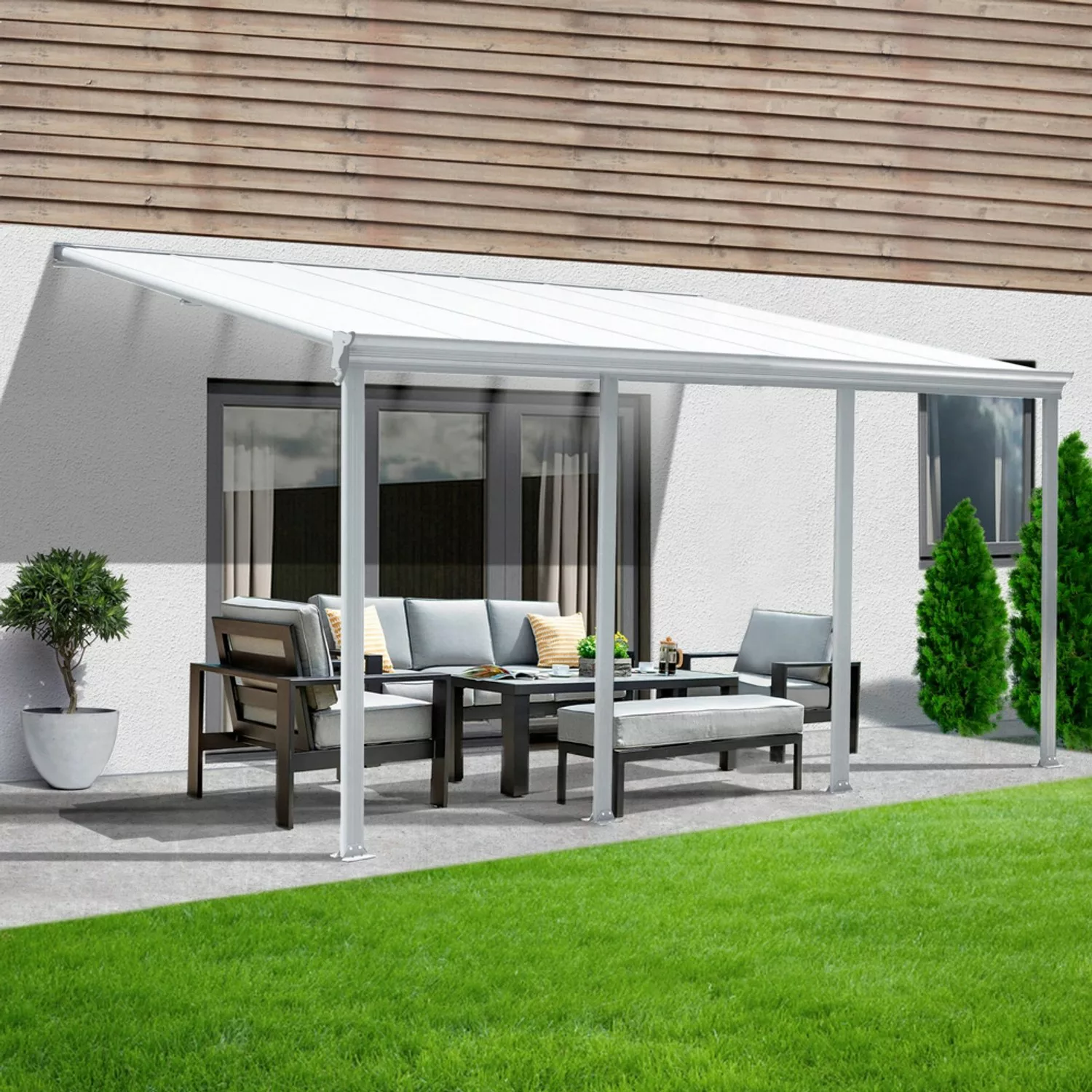 Home Deluxe Terrassenüberdachung Solis Alu 618 x 303 x 226 / 278 cm Weiß günstig online kaufen