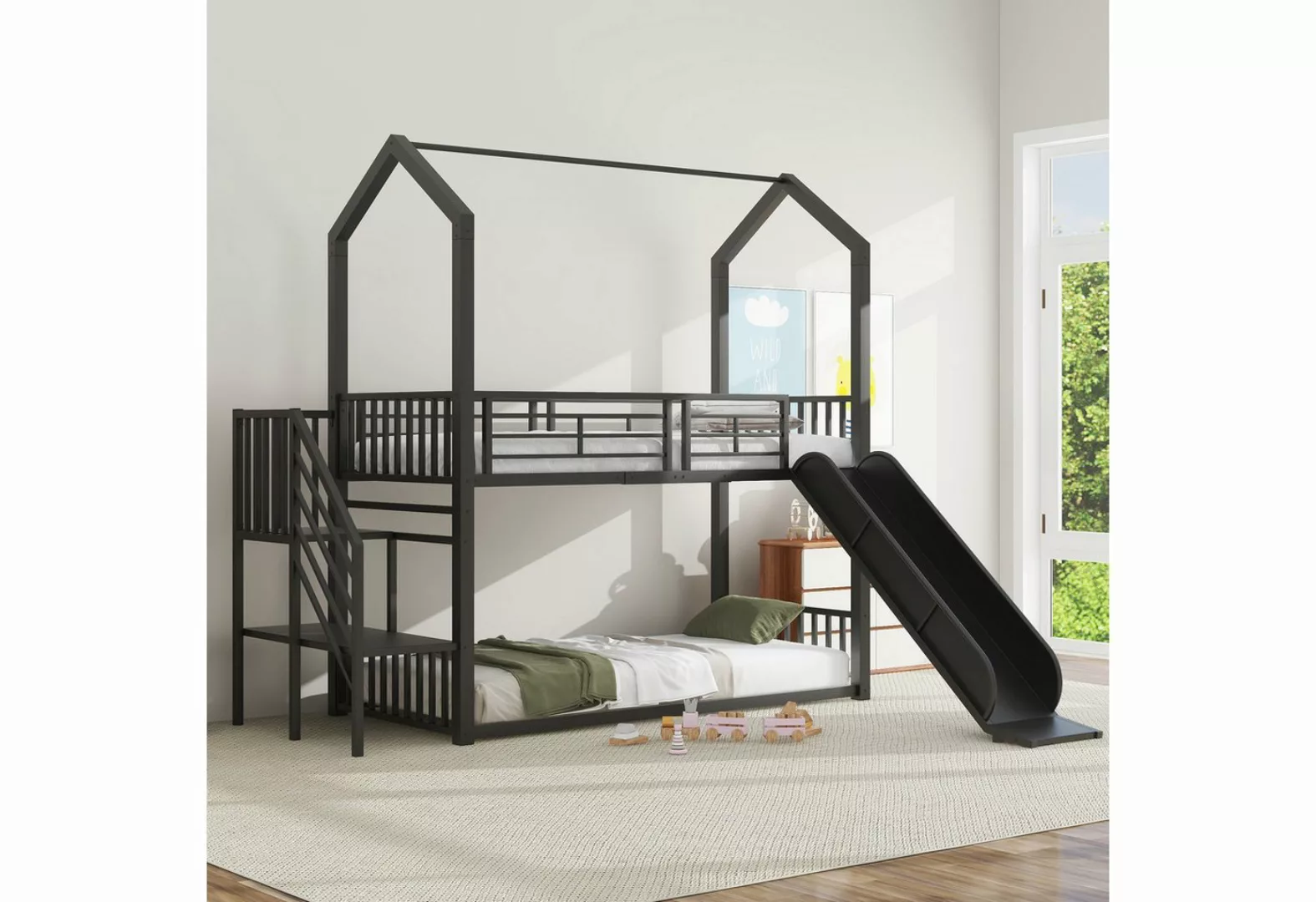 Flieks Etagenbett, Kinderbett Metallbett 90x200cm mit oberem Lattenrost und günstig online kaufen