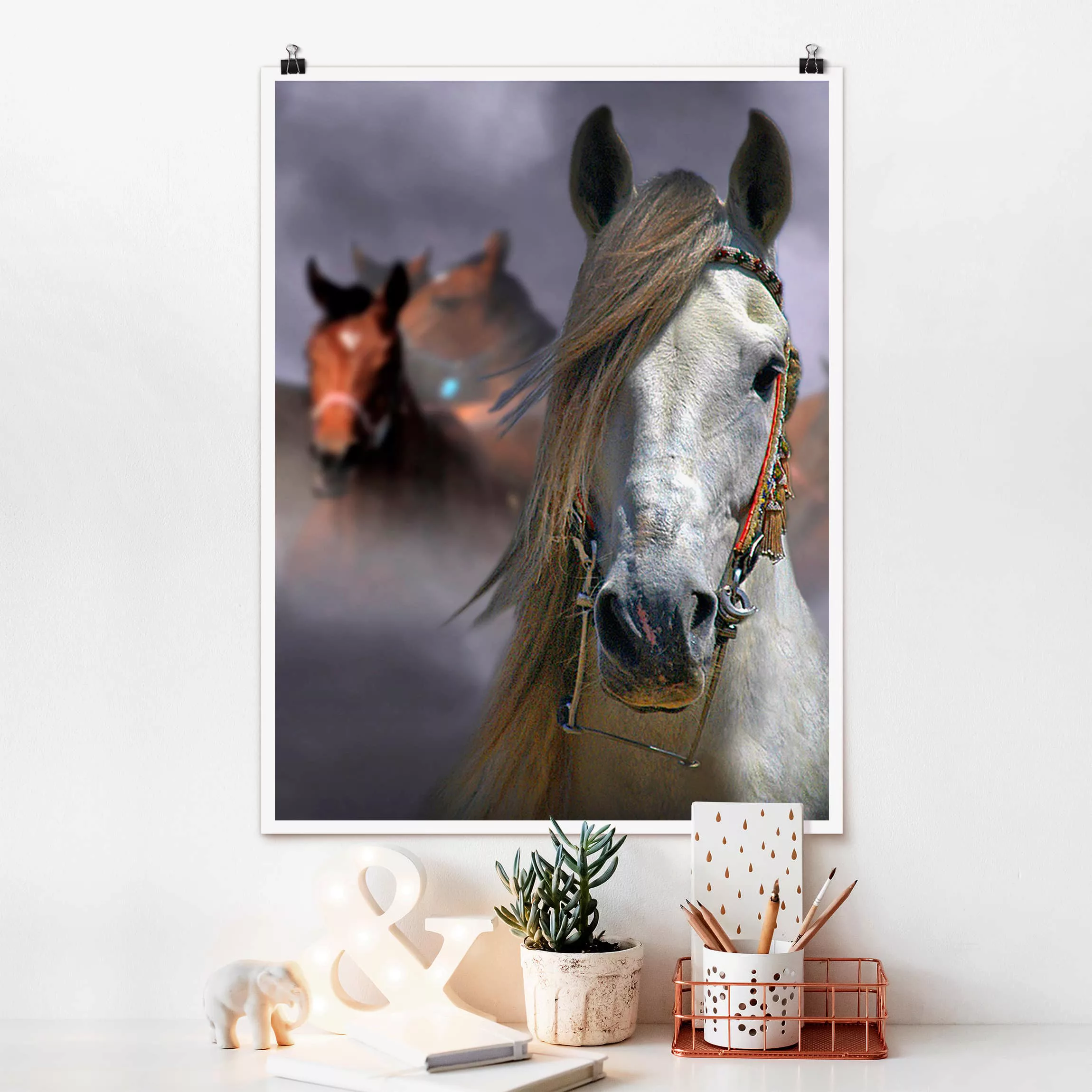 Poster Tiere - Hochformat Horses in the Dust günstig online kaufen