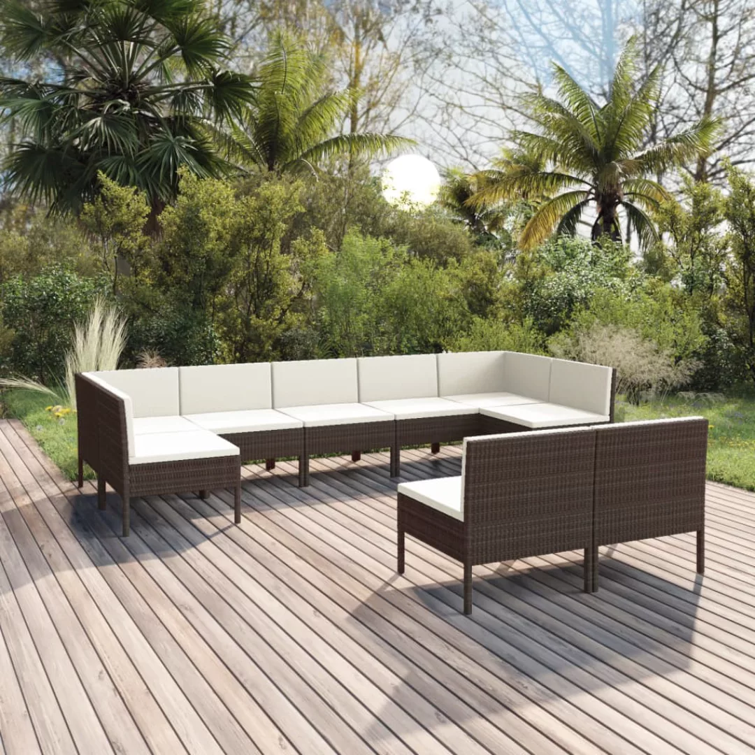 9-tlg. Garten-lounge-set Mit Auflagen Poly Rattan Braun günstig online kaufen