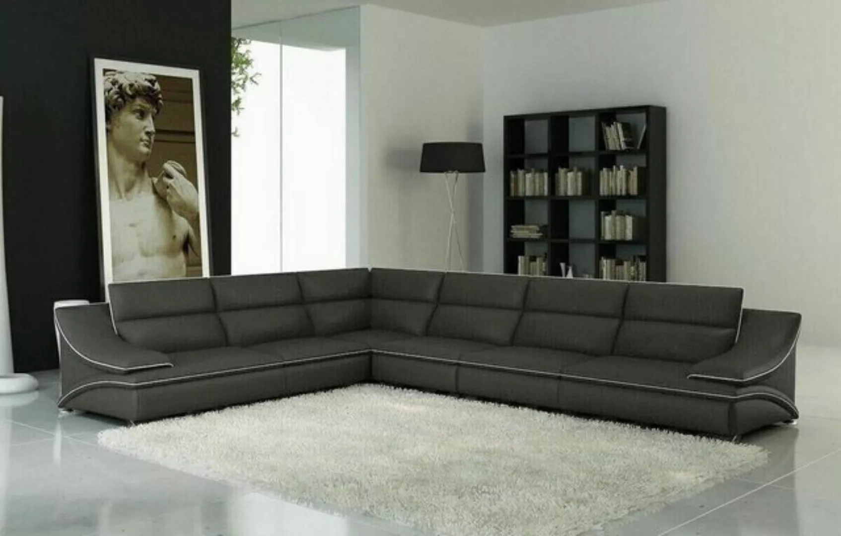 JVmoebel Ecksofa Ledersofa Ecksofa Grau Garnitur Design Modern Sofa A1160 S günstig online kaufen